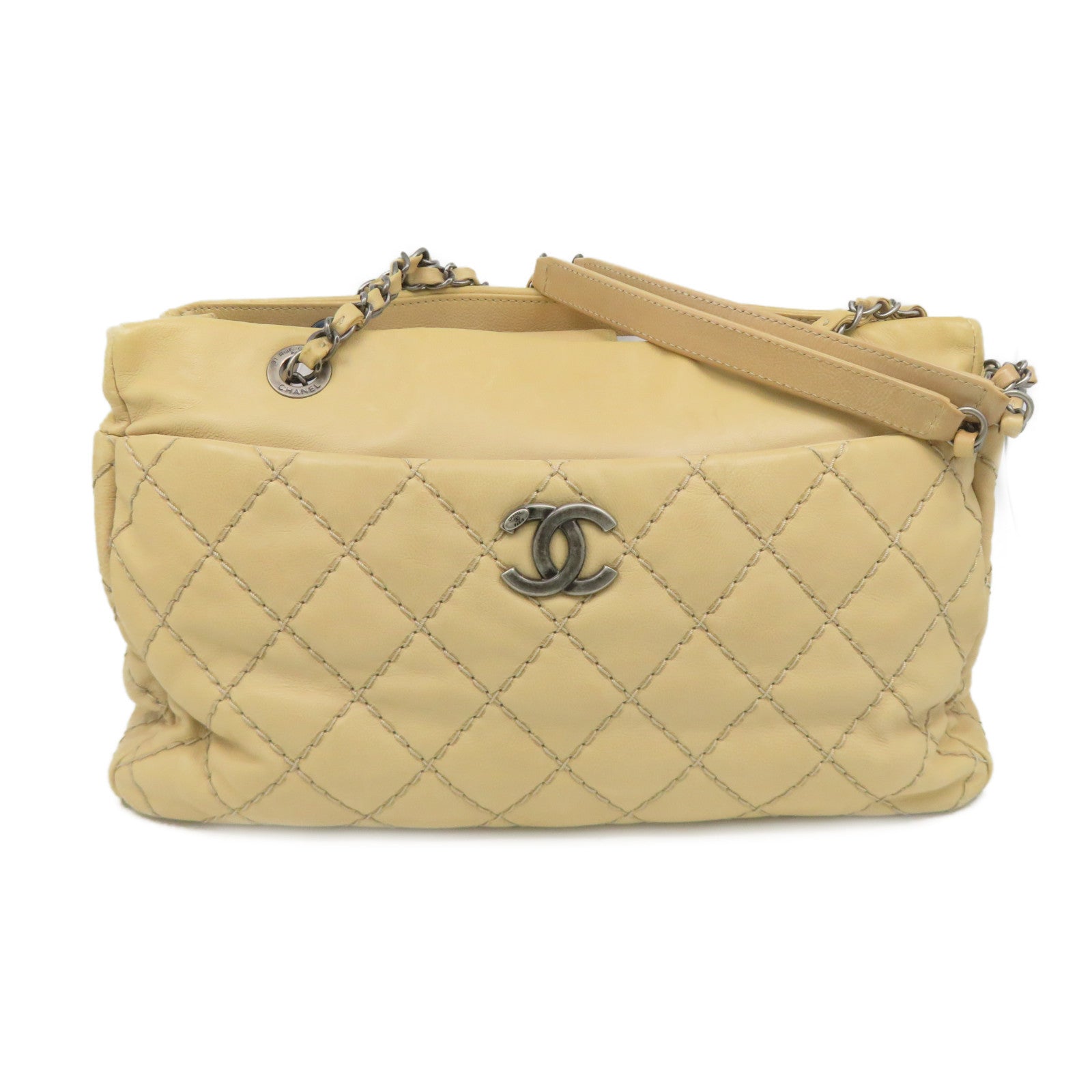 CHANEL [Sharp Reduction Offer] Lingge Cowhide Leather Shoulder Bag Silver Buckle Shoulder Bag Beige