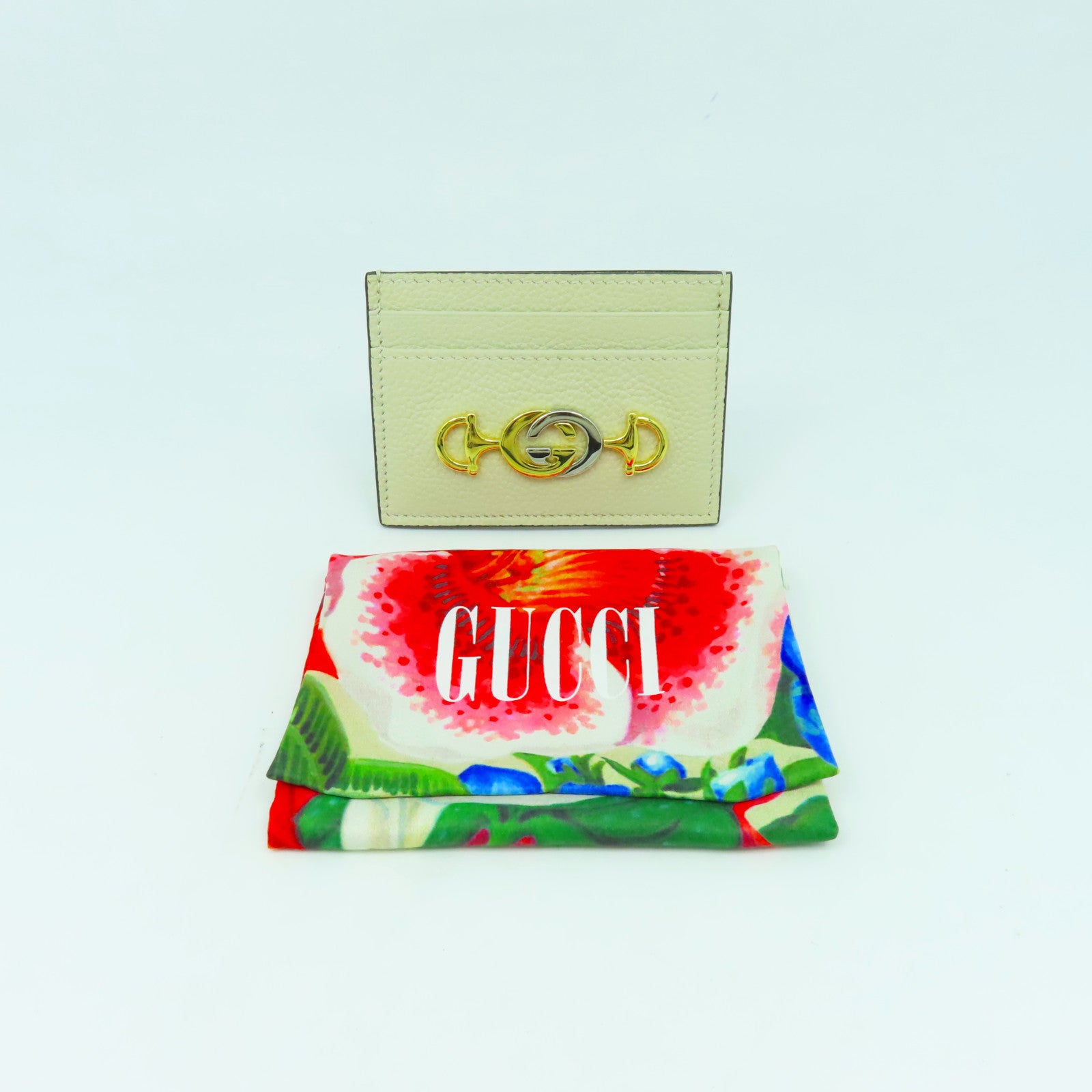 GUCCI 牛皮皮革Card Case金扣/銀扣卡片套米色