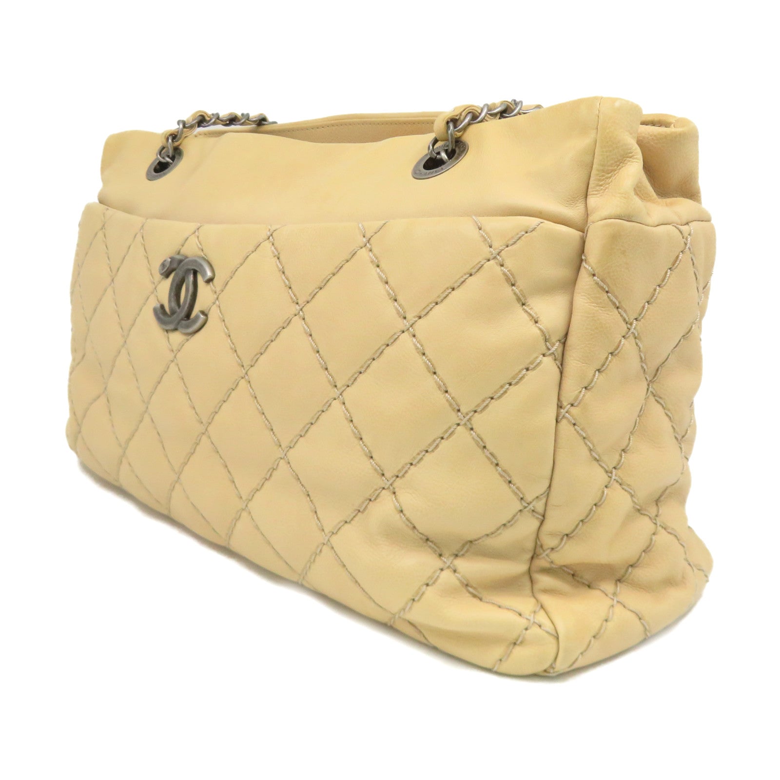 CHANEL [Sharp Reduction Offer] Lingge Cowhide Leather Shoulder Bag Silver Buckle Shoulder Bag Beige