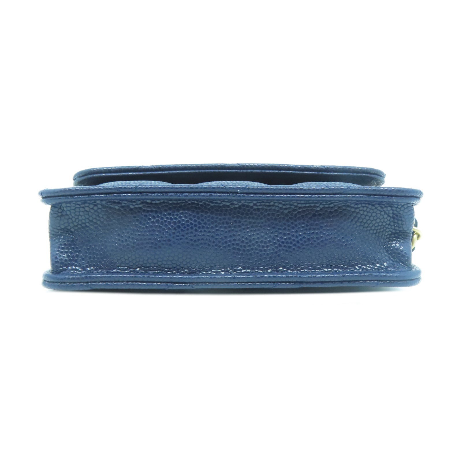CHANEL 菱格Caviar皮革Chain Shoulder Bag金扣鏈帶肩背袋深藍色