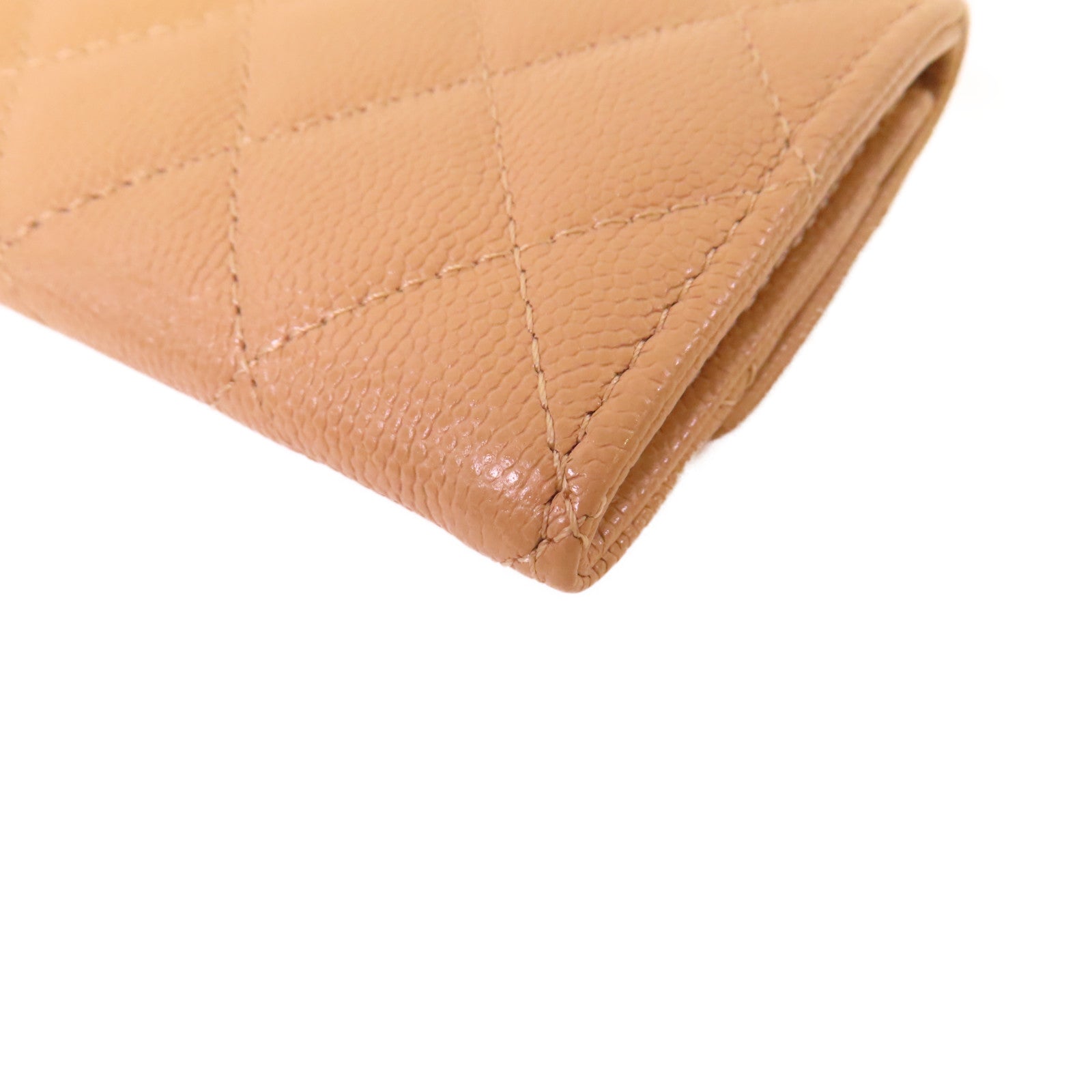 CHANEL 菱格Caviar皮革Card Case金扣卡片套杏色