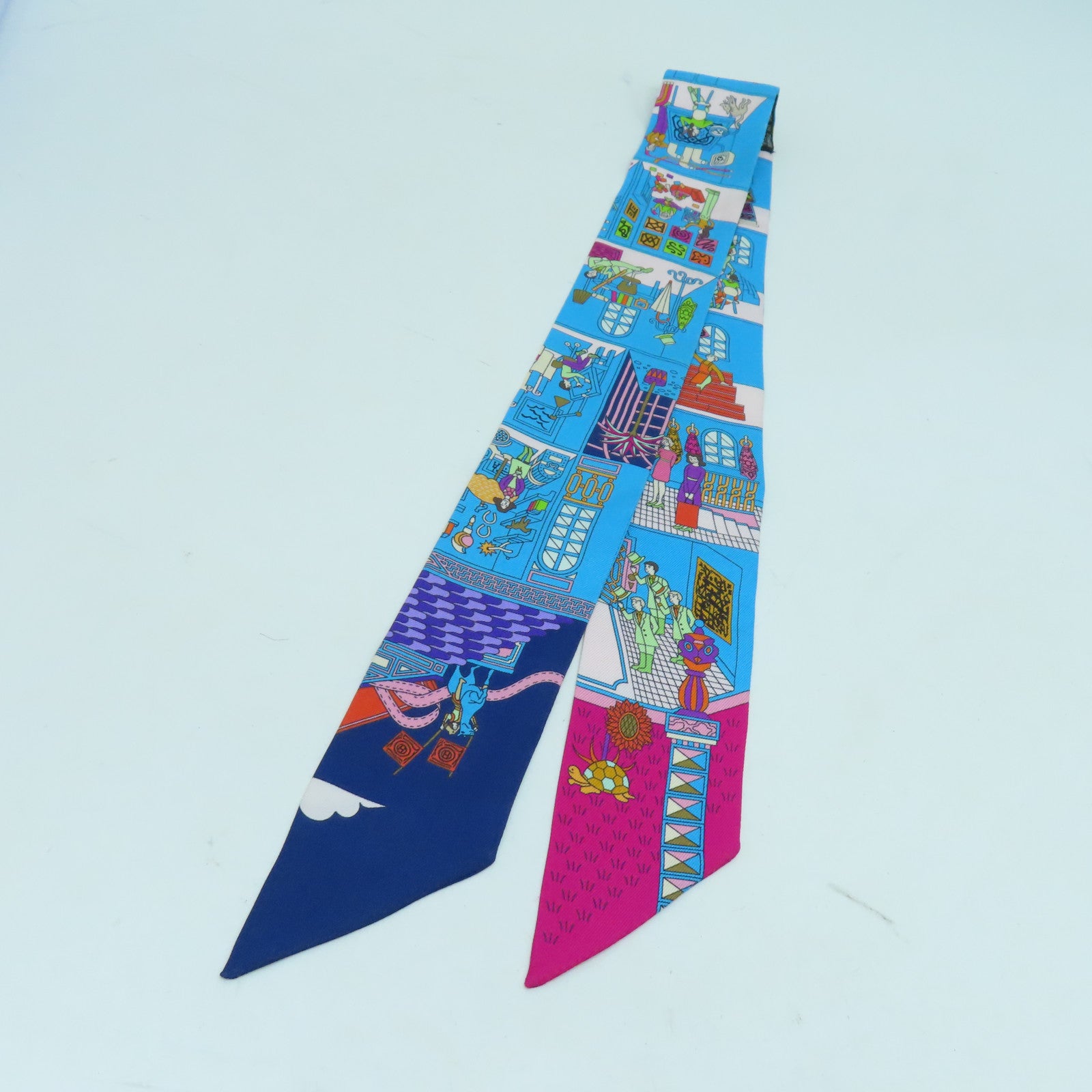 HERMES Silk Twilly Scarf Blue