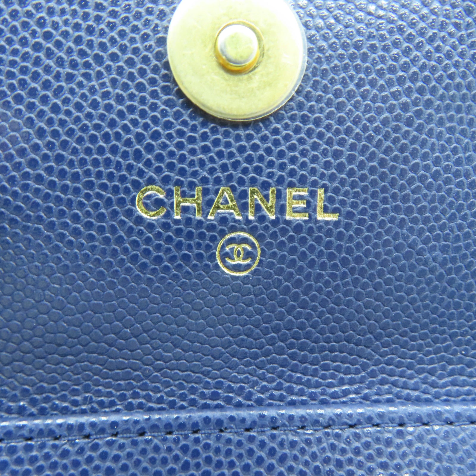 CHANEL 菱格Caviar皮革Chain Shoulder Bag金扣鏈帶肩背袋深藍色