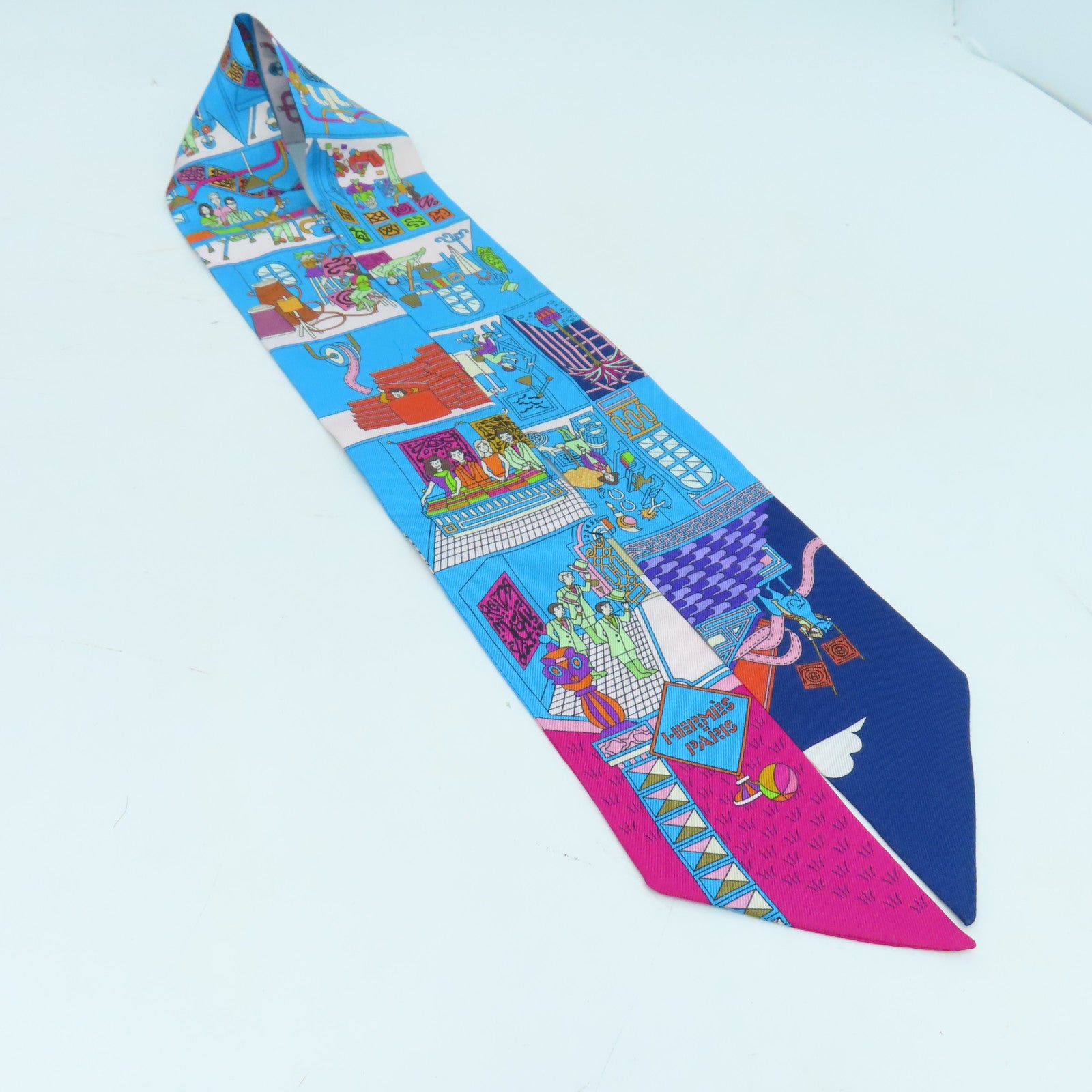 HERMES Silk Twilly Scarf Blue