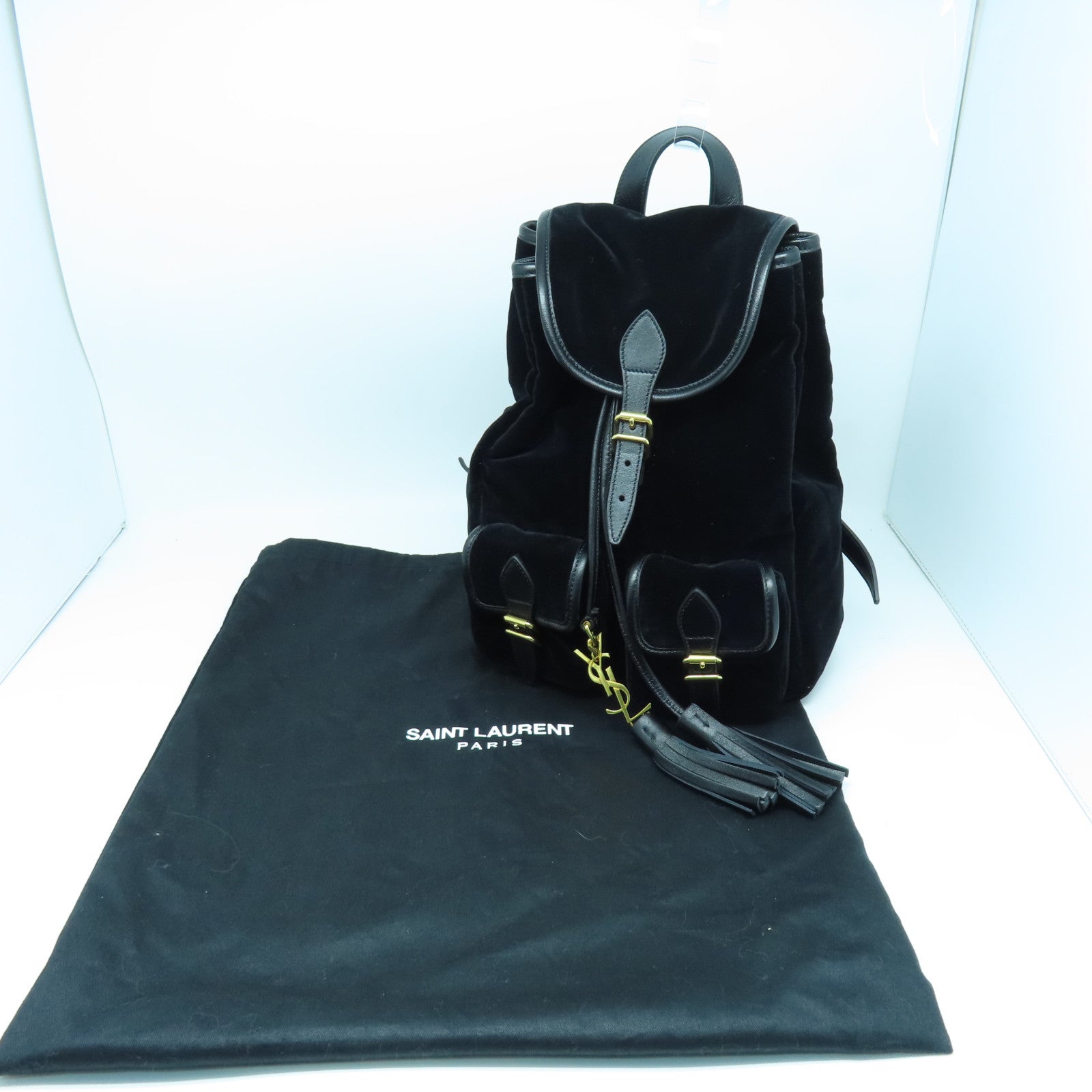 YVES SAINT LAURENT 麂皮皮革Backpack金扣背包黑色