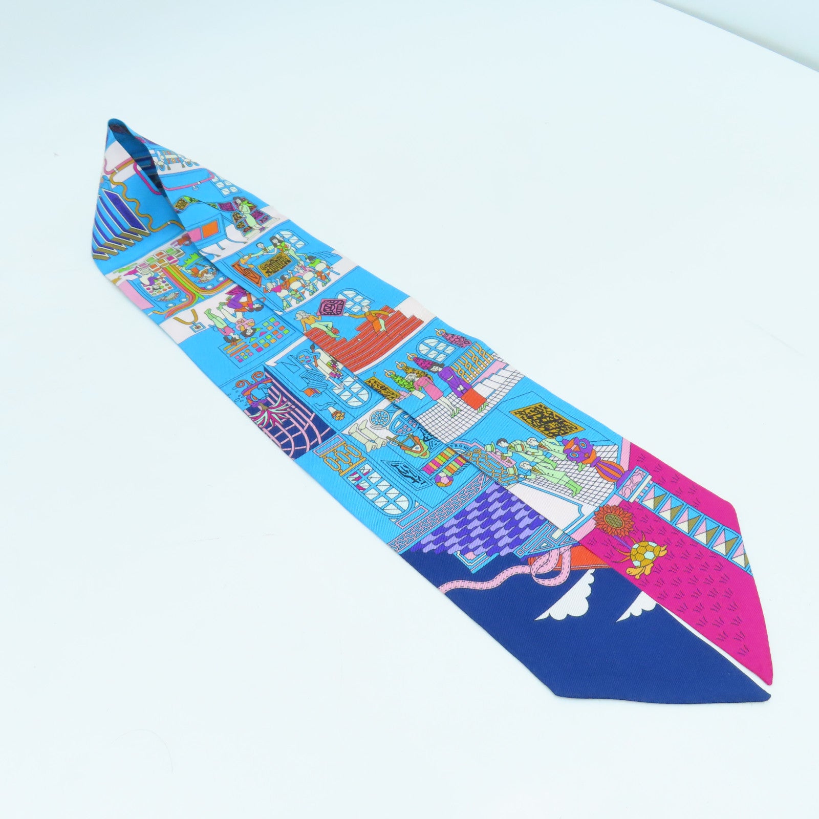HERMES Silk Twilly Scarf Blue