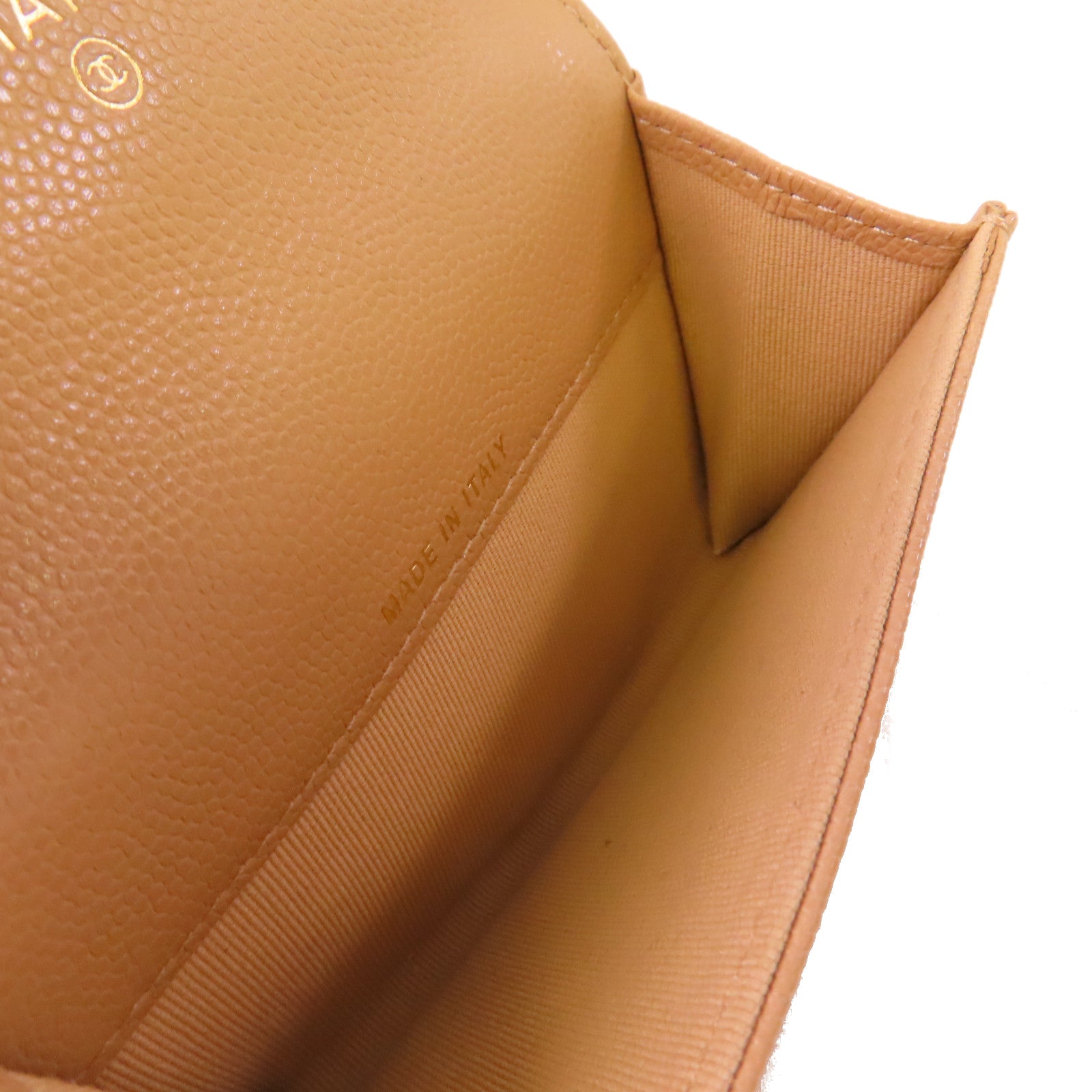 CHANEL 菱格Caviar皮革Card Case金扣卡片套杏色