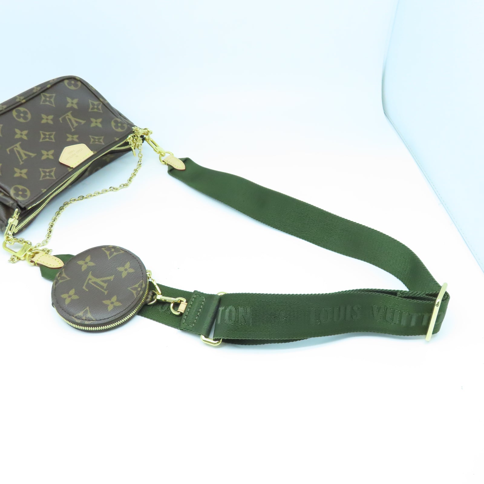 LOUIS VUITTON Monogram Multi Pochette Accessories金扣鏈帶肩背袋棕色