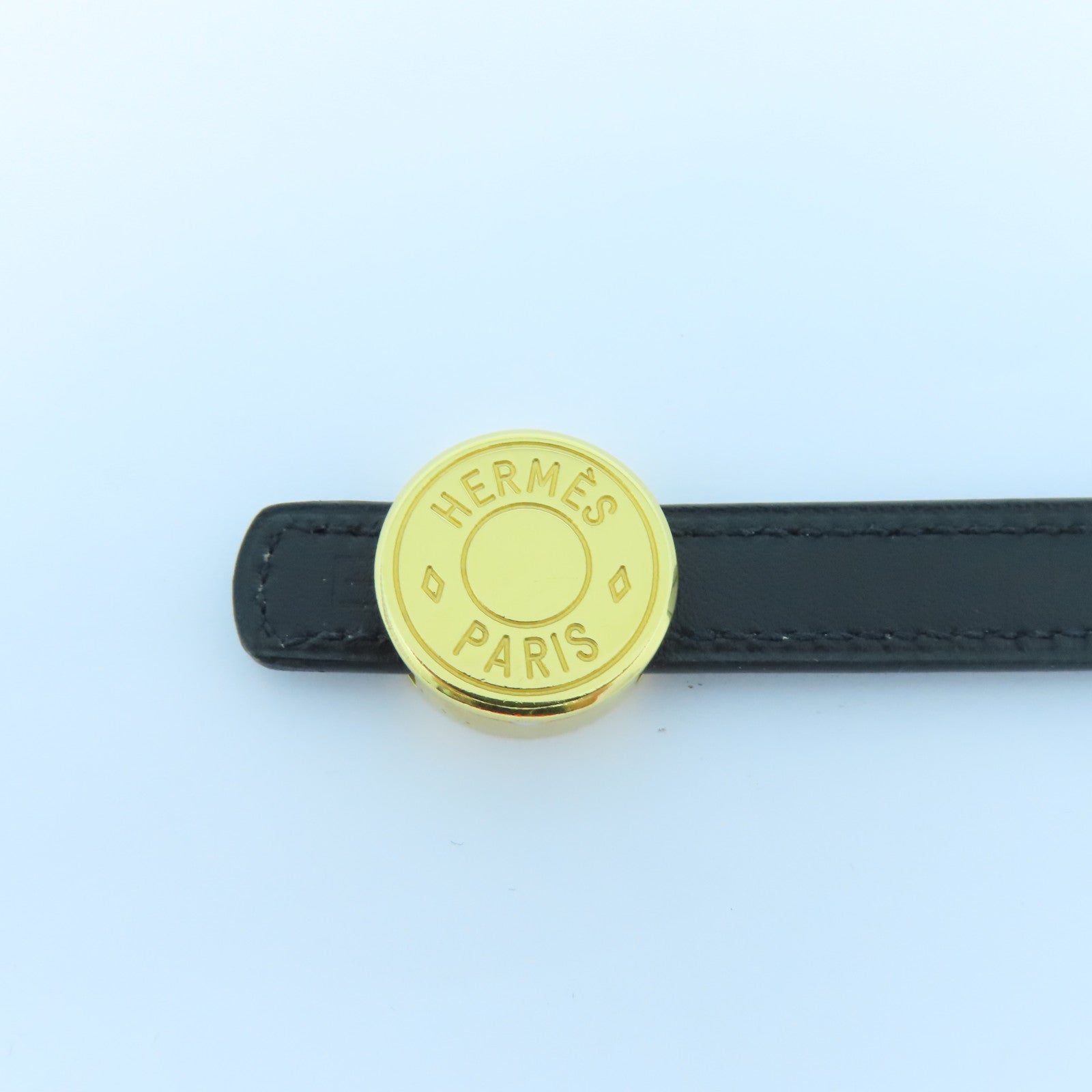HERMES 牛皮皮革Looping Bracelet金扣手鐲黑色/橙色
