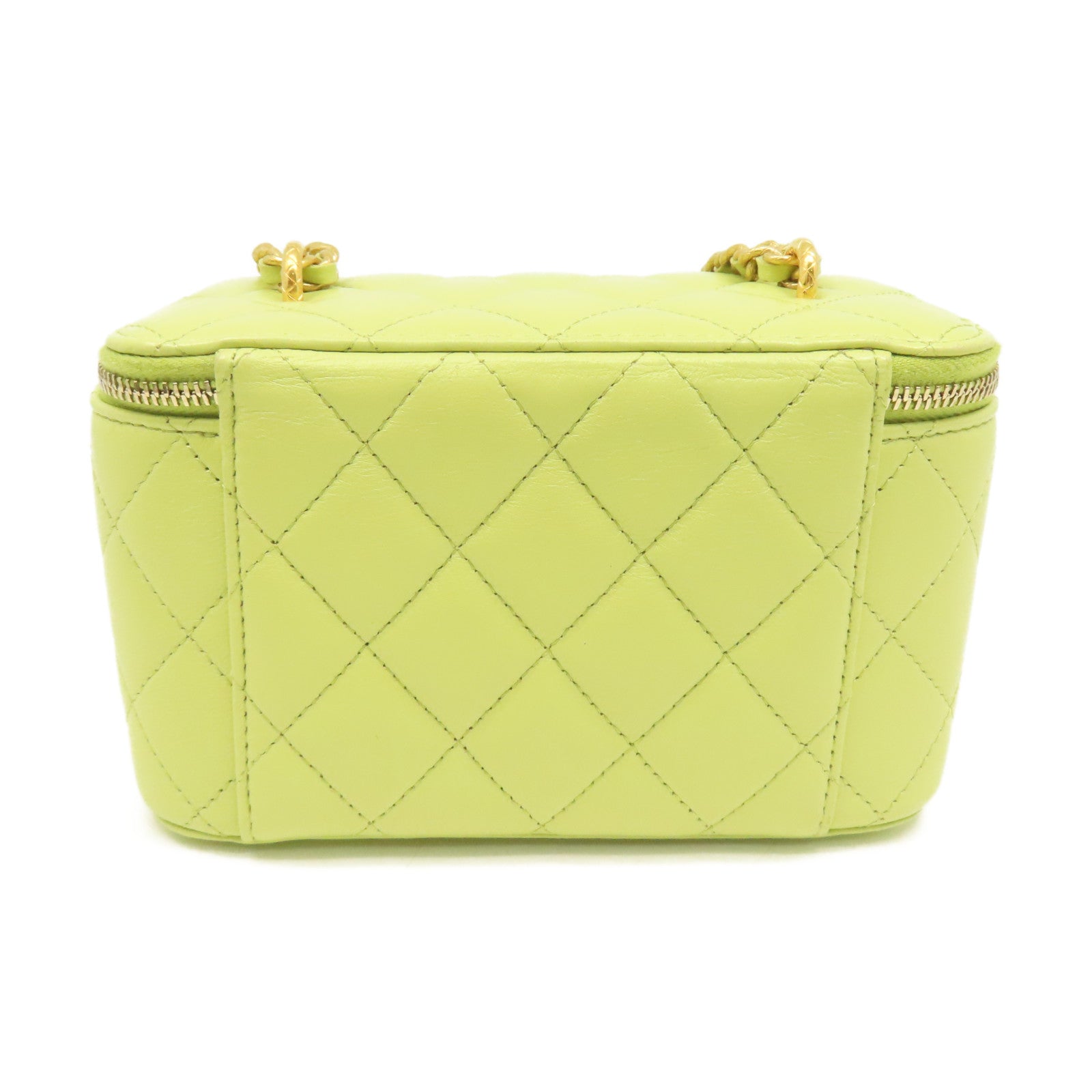 CHANEL 菱格牛皮皮革Chain Shoulder Bag金扣鏈帶肩背袋牛油果色
