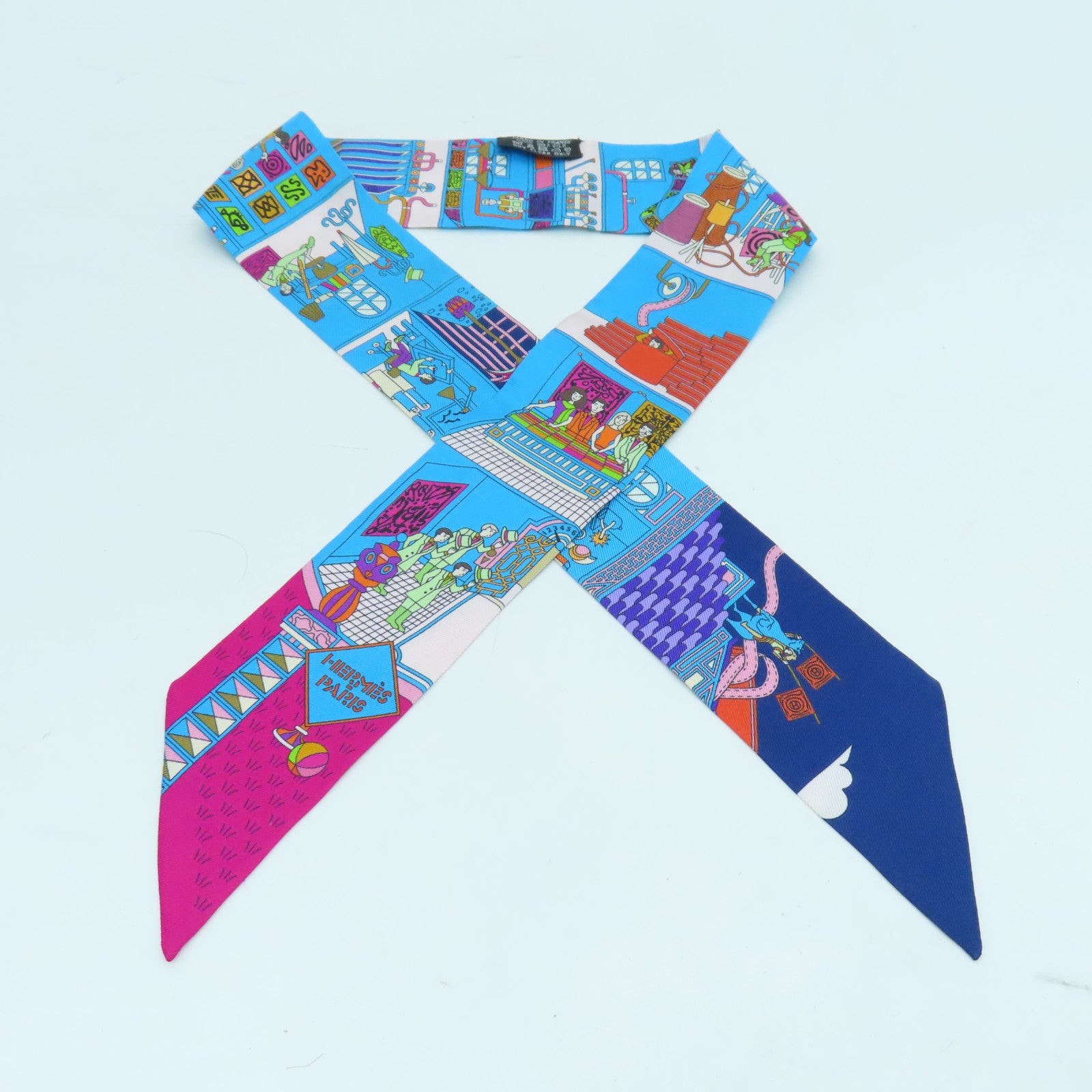 HERMES Silk Twilly Scarf Blue