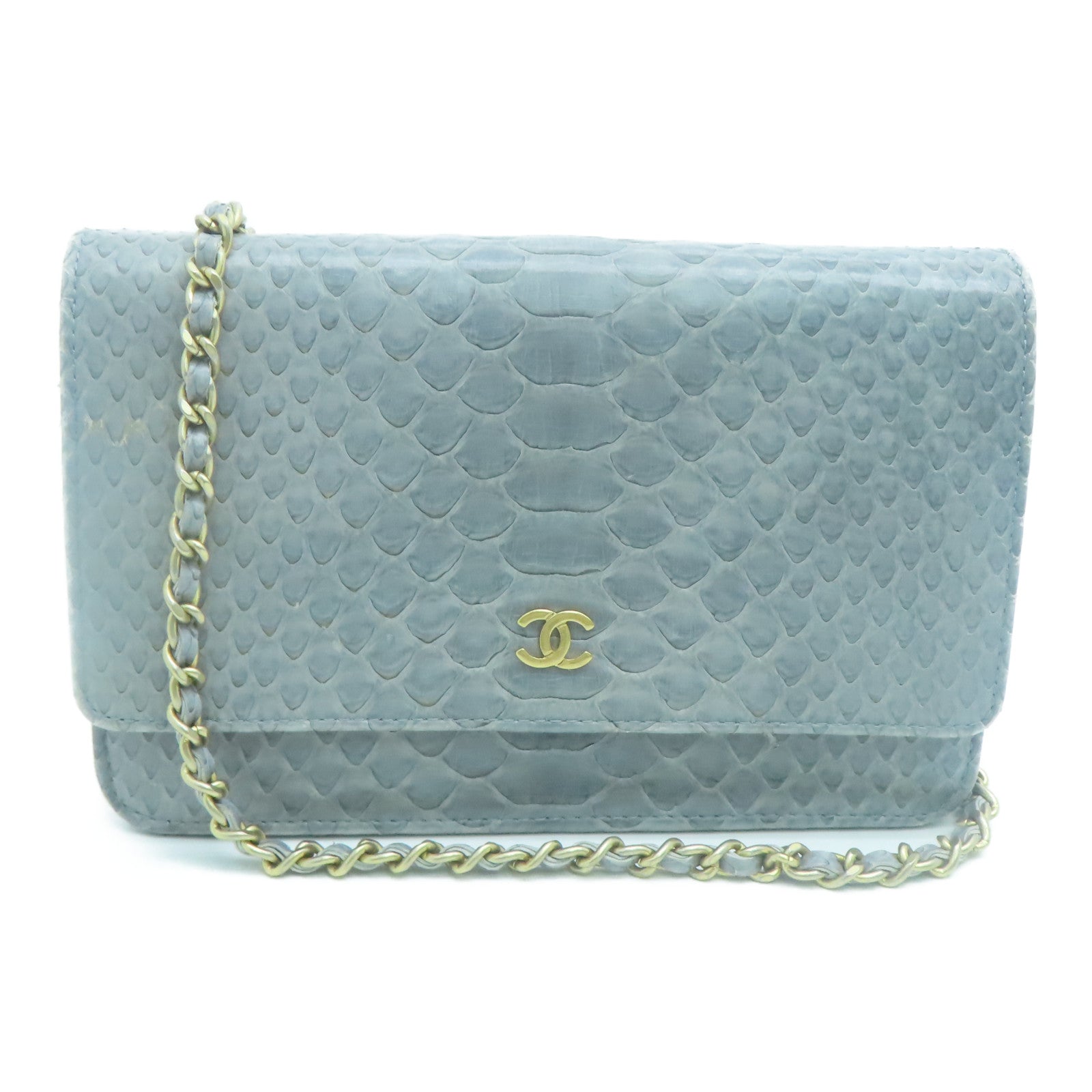 CHANEL 【激減優惠】蛇皮皮革Chain Shoulder金扣鏈帶肩背袋灰色