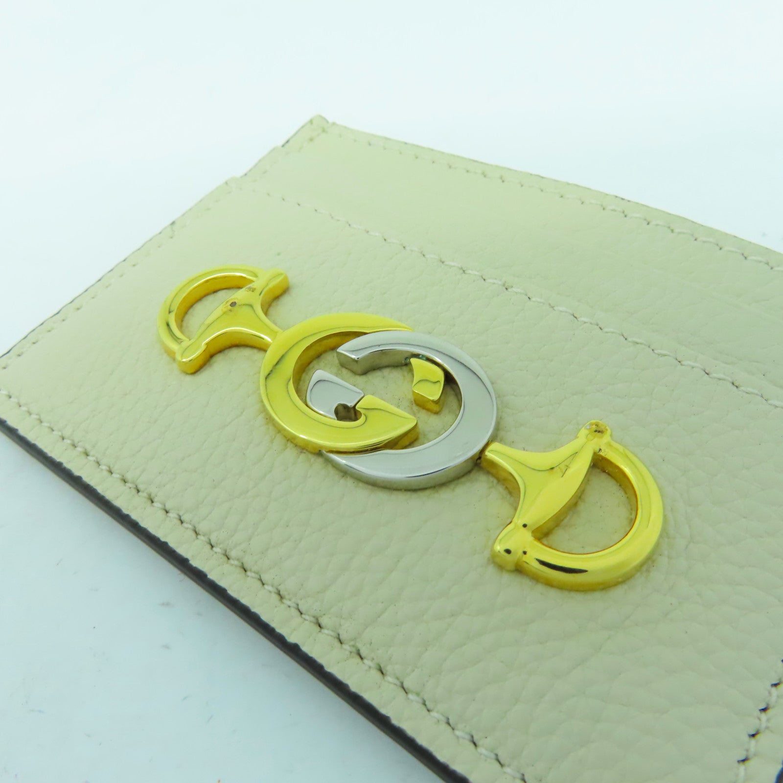 GUCCI 牛皮皮革Card Case金扣/銀扣卡片套米色