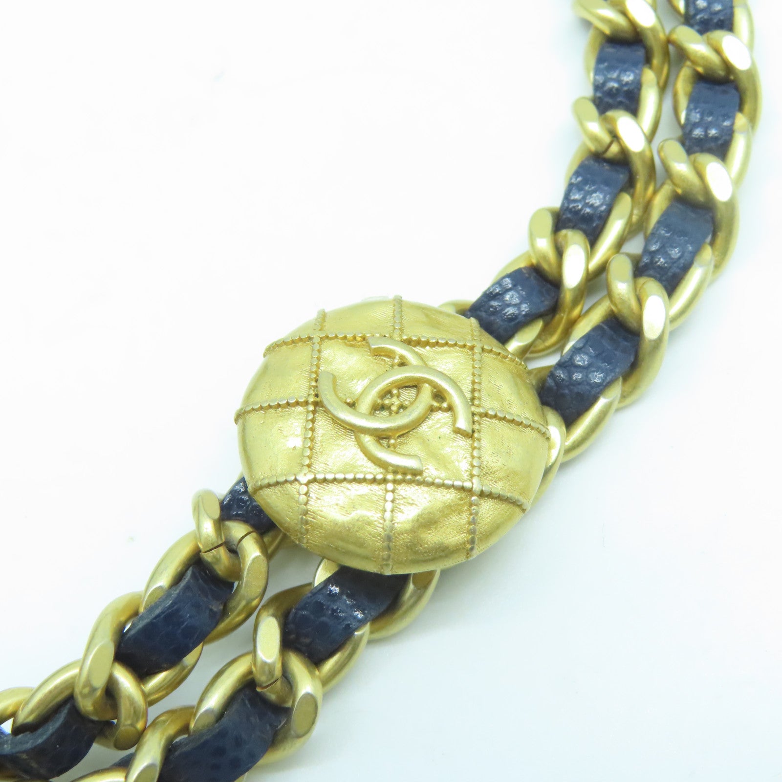 CHANEL 菱格Caviar皮革Chain Shoulder Bag金扣鏈帶肩背袋深藍色