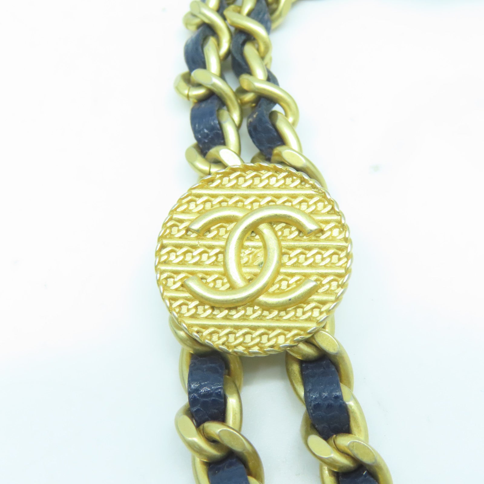 CHANEL 菱格Caviar皮革Chain Shoulder Bag金扣鏈帶肩背袋深藍色