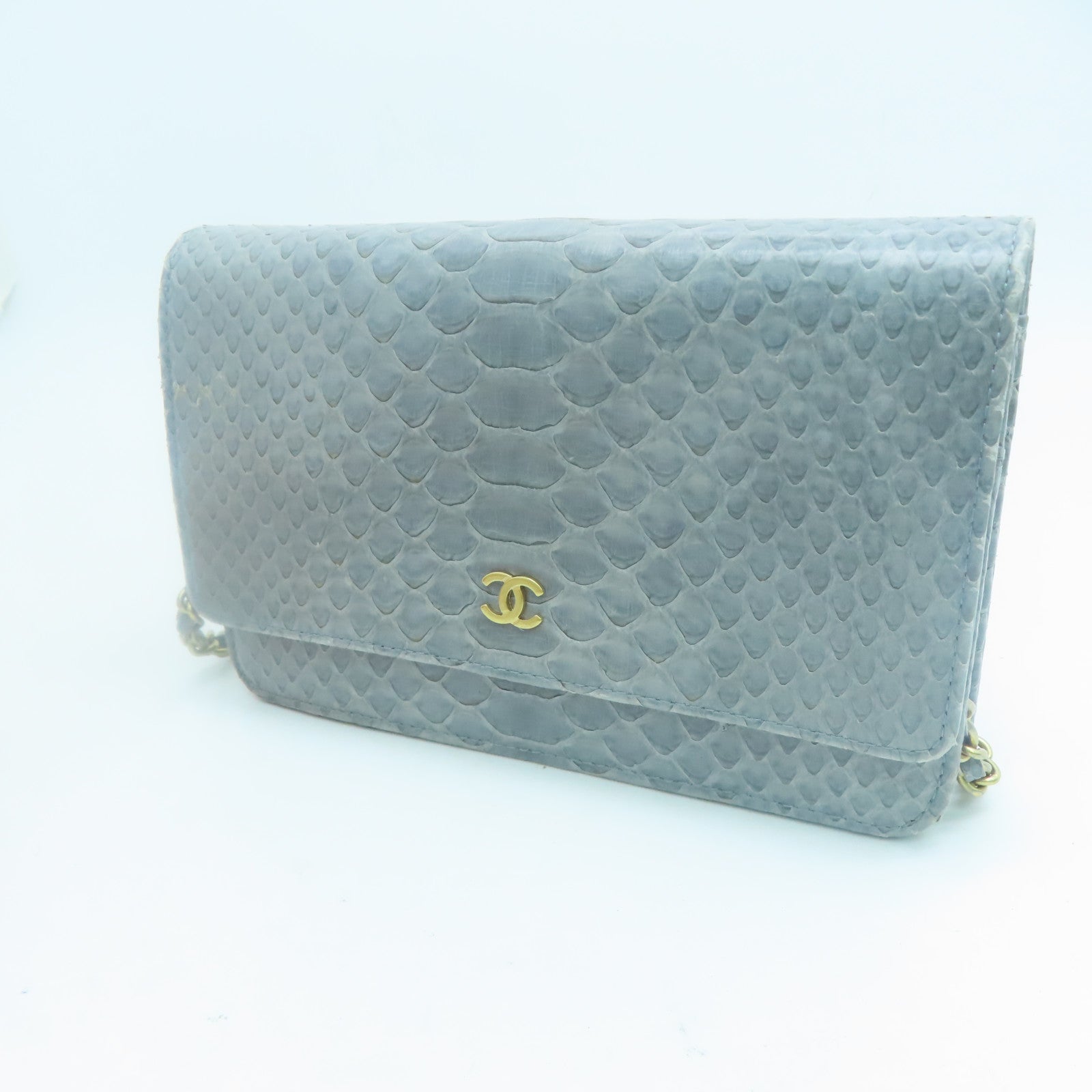 CHANEL 【激減優惠】蛇皮皮革Chain Shoulder金扣鏈帶肩背袋灰色