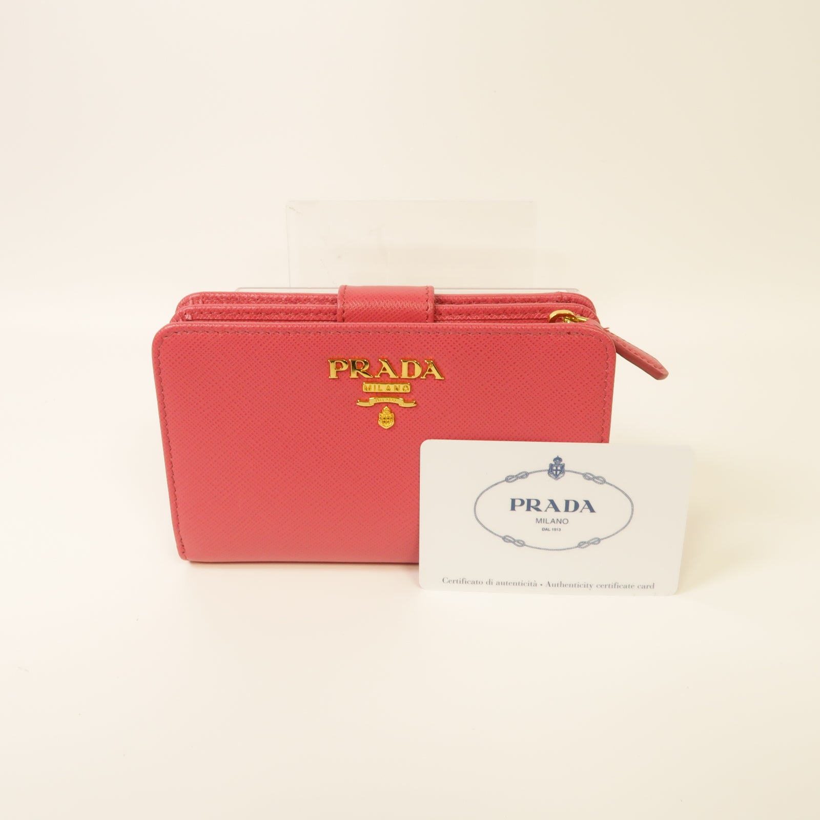 PRADA 牛皮皮革Wallet金扣錢包粉紅色