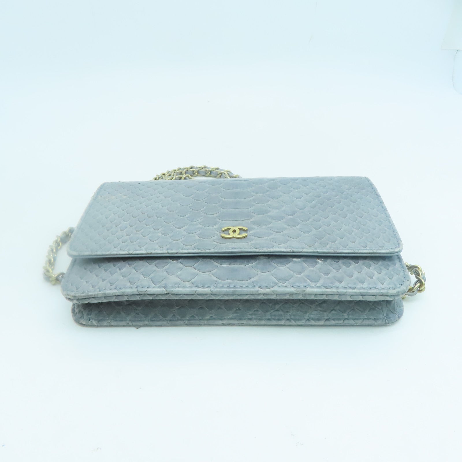 CHANEL 【激減優惠】蛇皮皮革Chain Shoulder金扣鏈帶肩背袋灰色