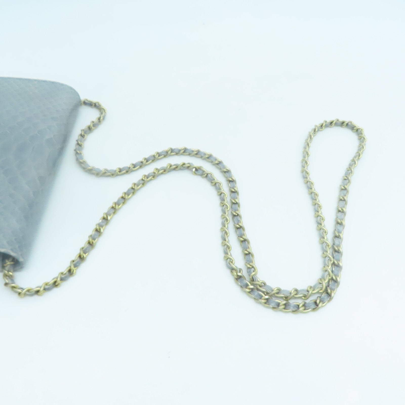 CHANEL 【激減優惠】蛇皮皮革Chain Shoulder金扣鏈帶肩背袋灰色