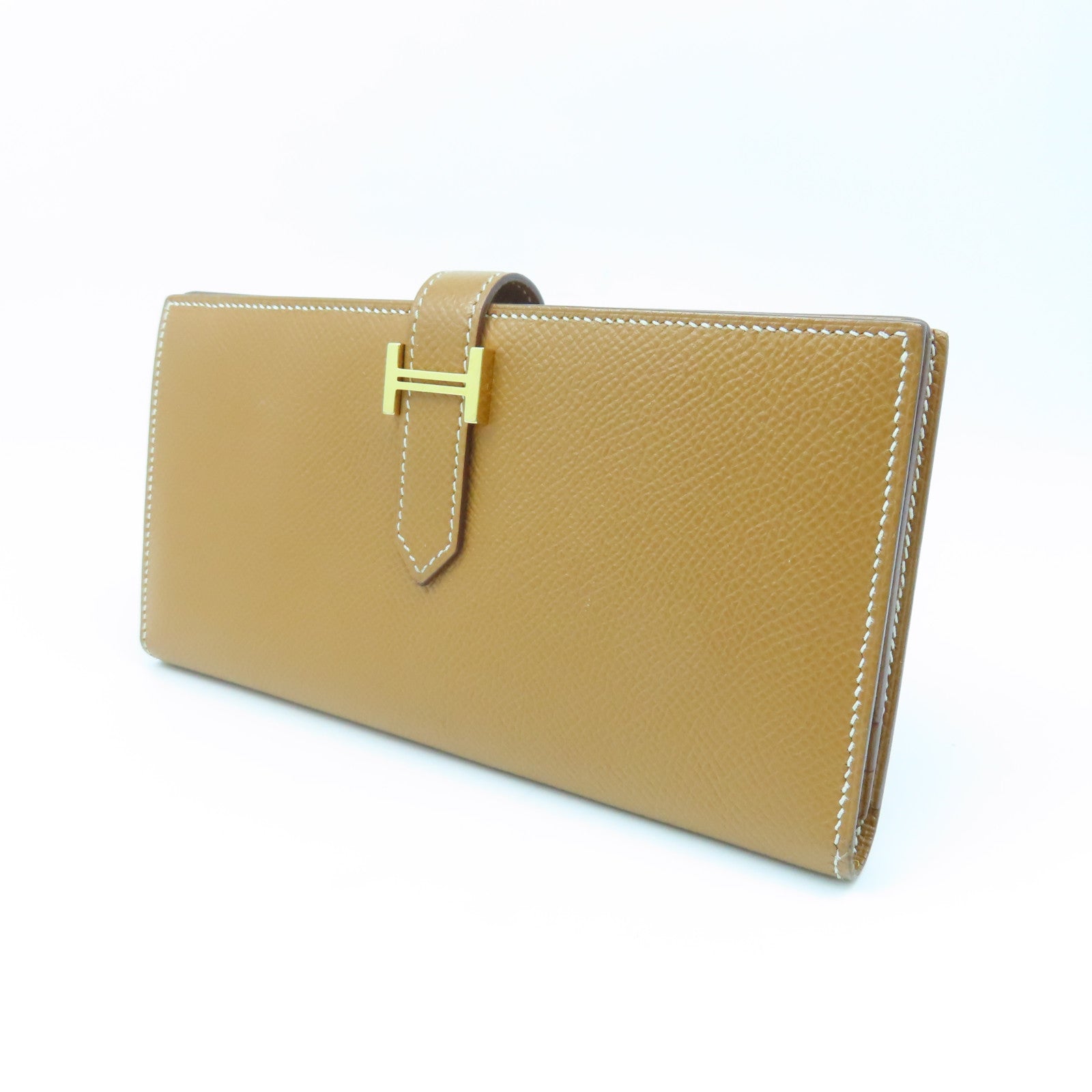 HERMES Veau Epsom Leather Bearn Long Wallet Gold Buckle Long Wallet Brown
