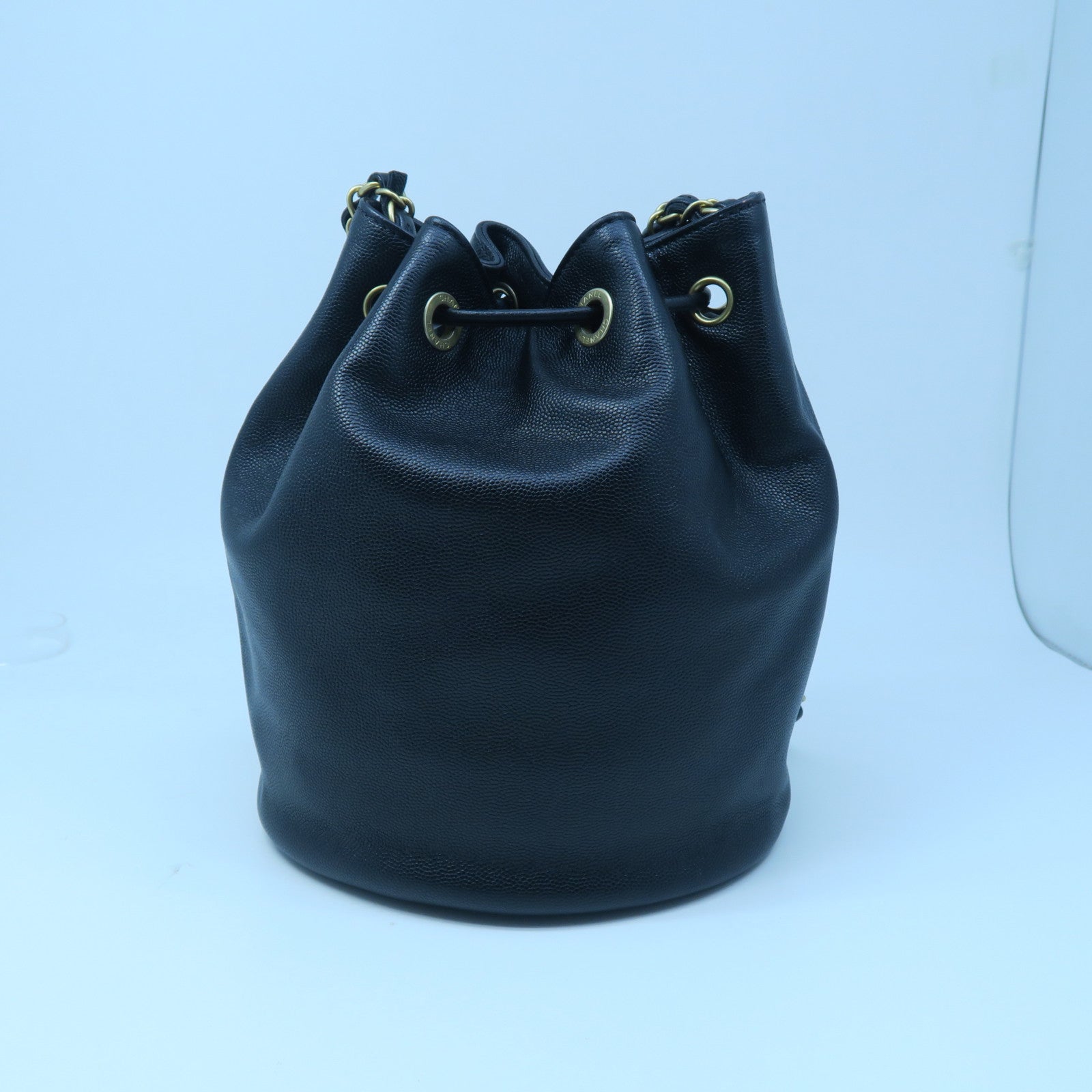 CHANEL Caviar Leather Small Bucket with Chain Gold Buckle Chain Shoulder Bag Black