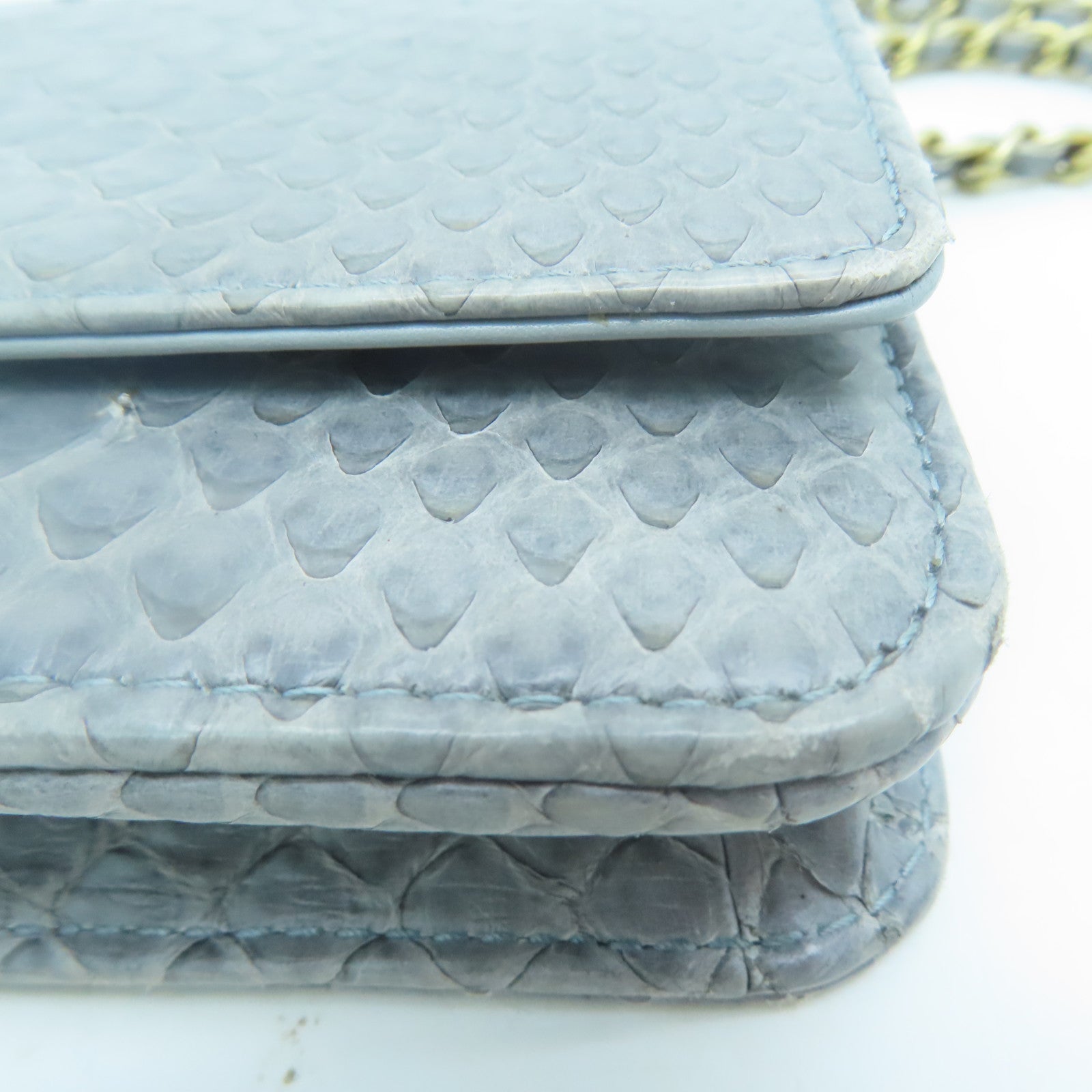 CHANEL 【激減優惠】蛇皮皮革Chain Shoulder金扣鏈帶肩背袋灰色