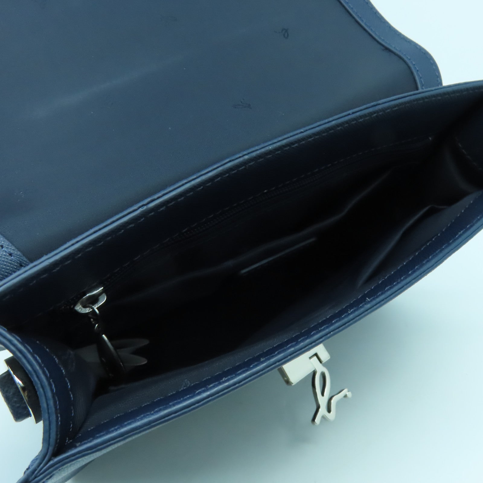 agnes b. 牛皮皮革Shoulder Bag銀扣手挽肩背兩用袋藍色