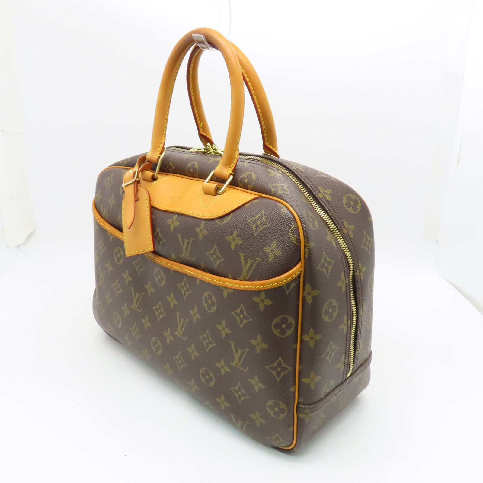 LOUIS VUITTON Monogram Deauville gold buckle handle bag brown