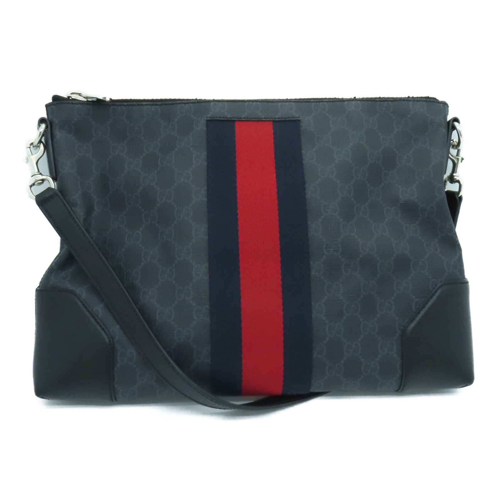 GUCCI coated canvas Shoulder Bag silver buckle shoulder bag black