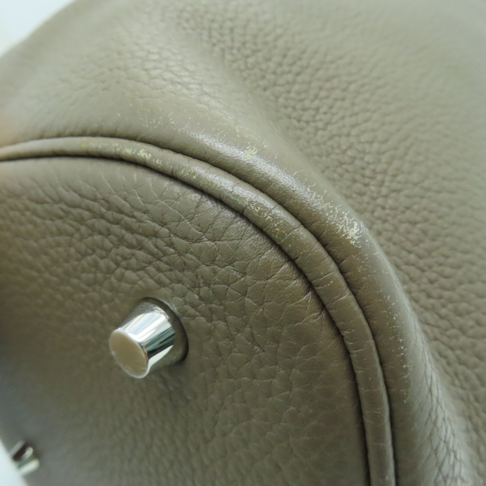 HERMES Clemence皮革Picotin GM手挽袋银扣灰色