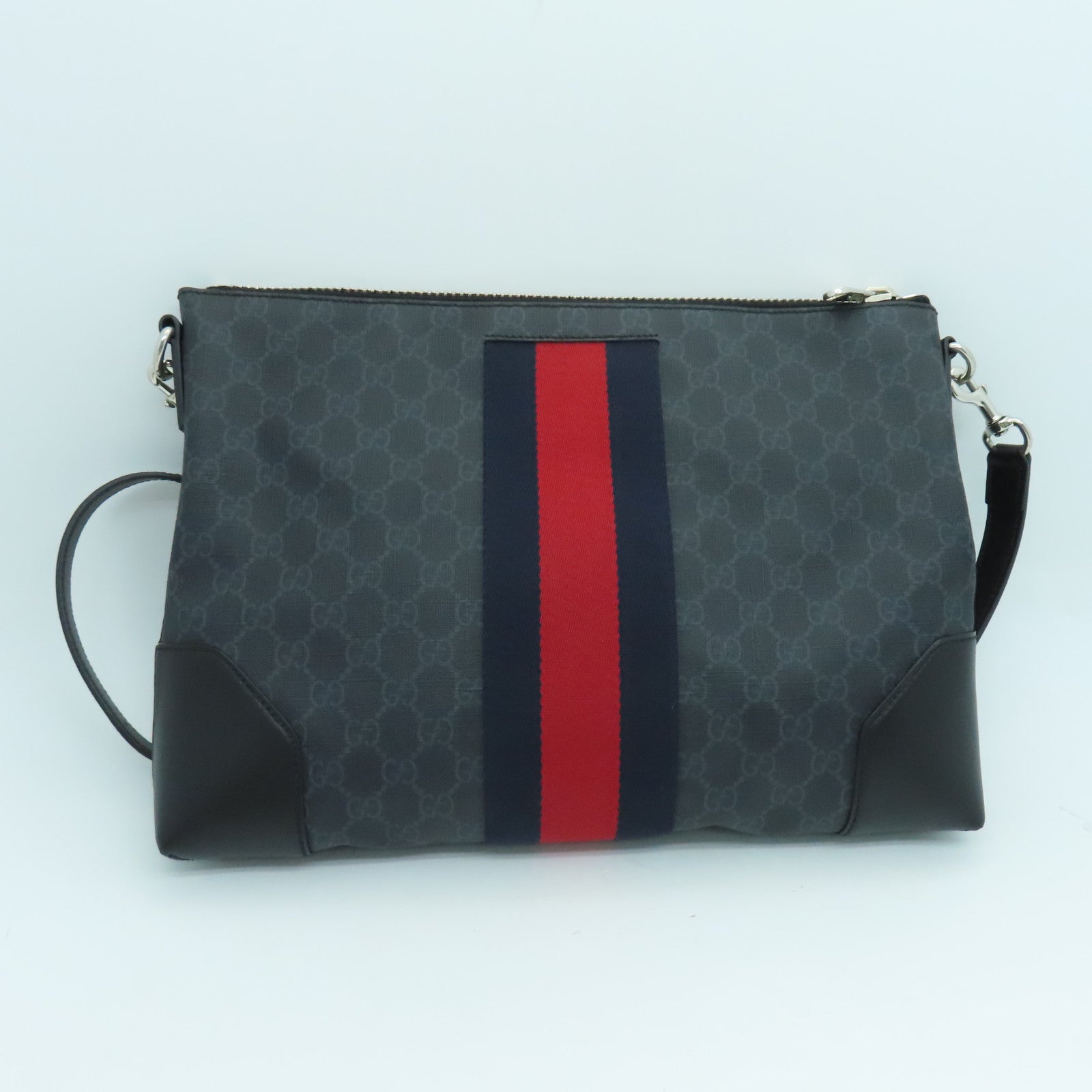 GUCCI coated canvas Shoulder Bag silver buckle shoulder bag black