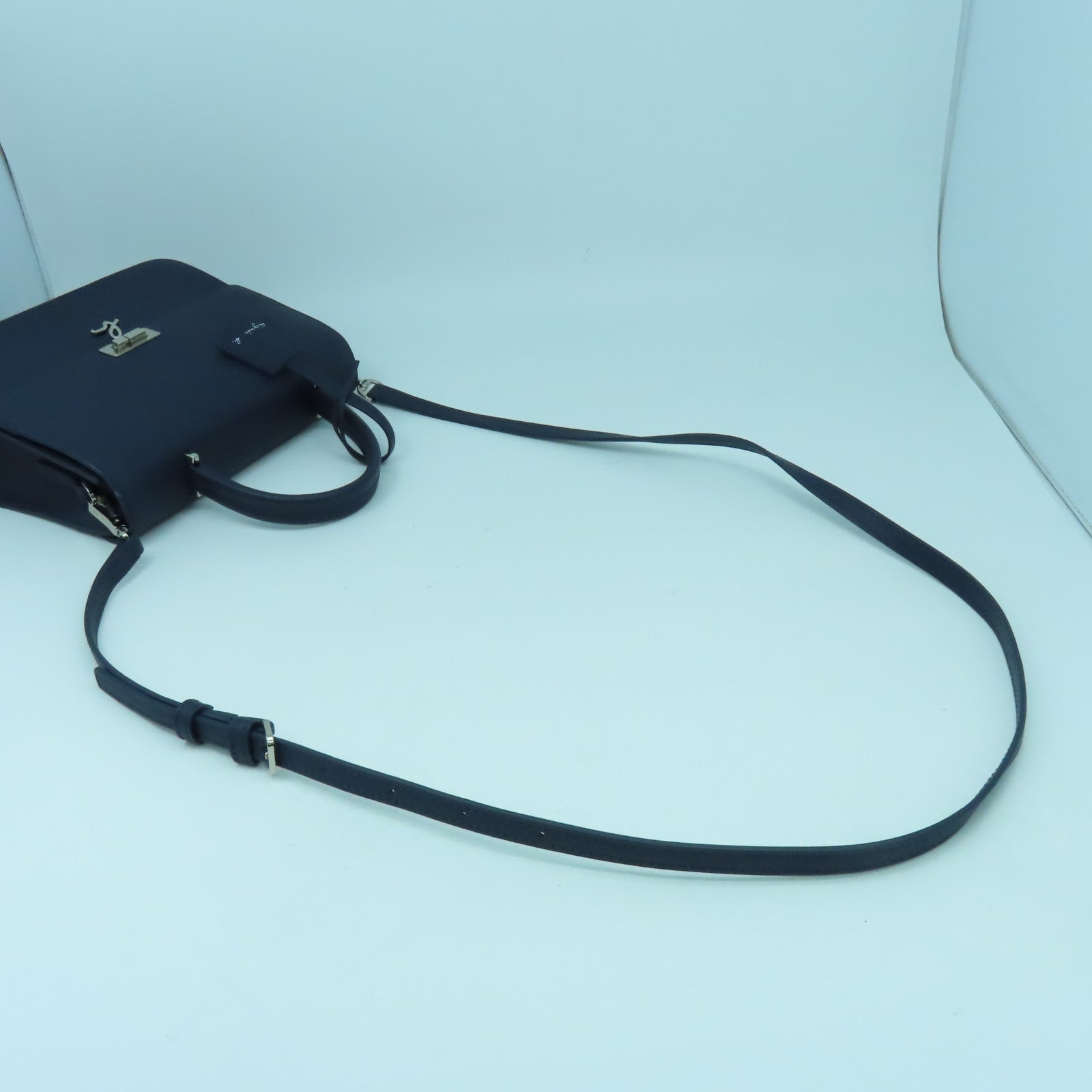 agnes b. 牛皮皮革Shoulder Bag銀扣手挽肩背兩用袋藍色