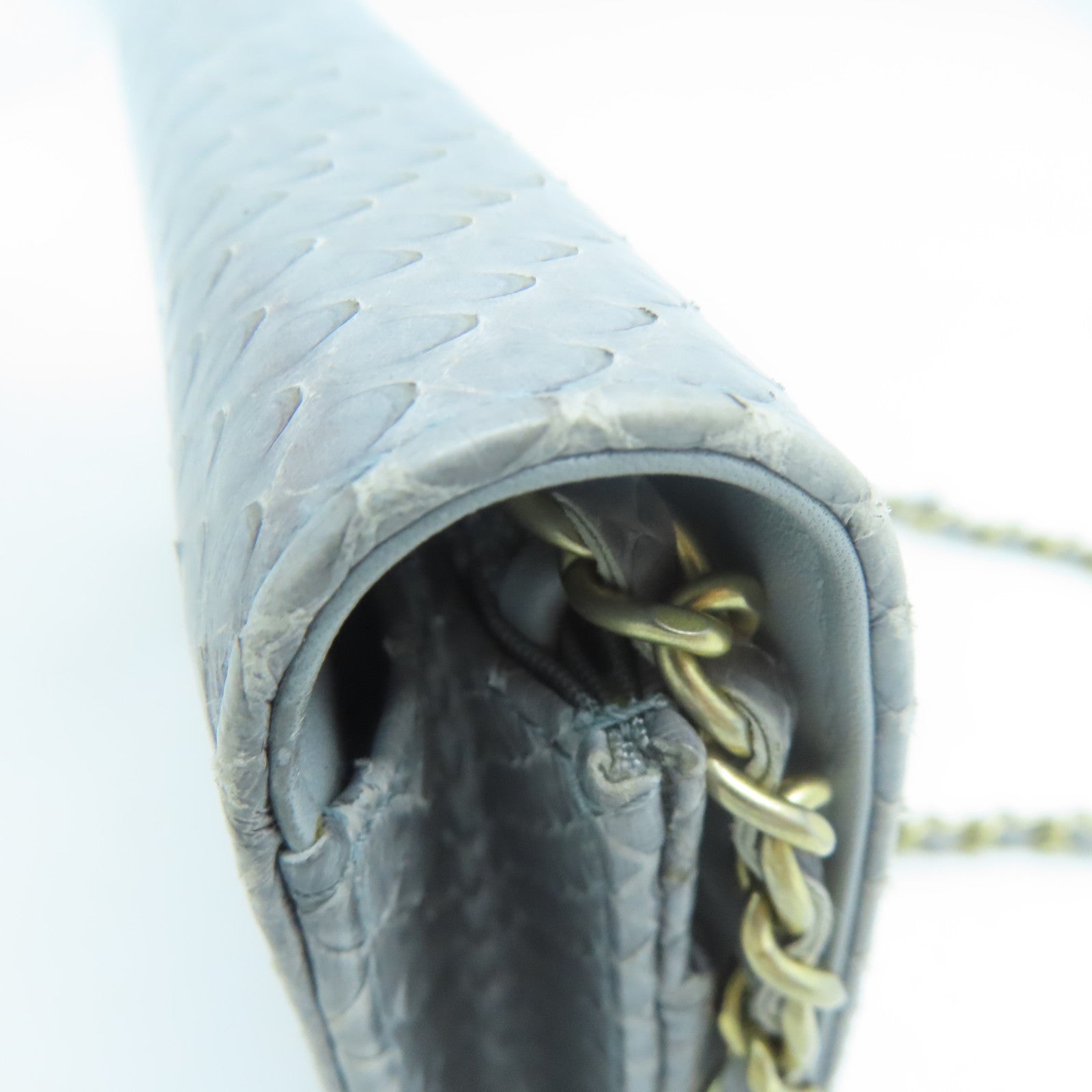 CHANEL 【激減優惠】蛇皮皮革Chain Shoulder金扣鏈帶肩背袋灰色
