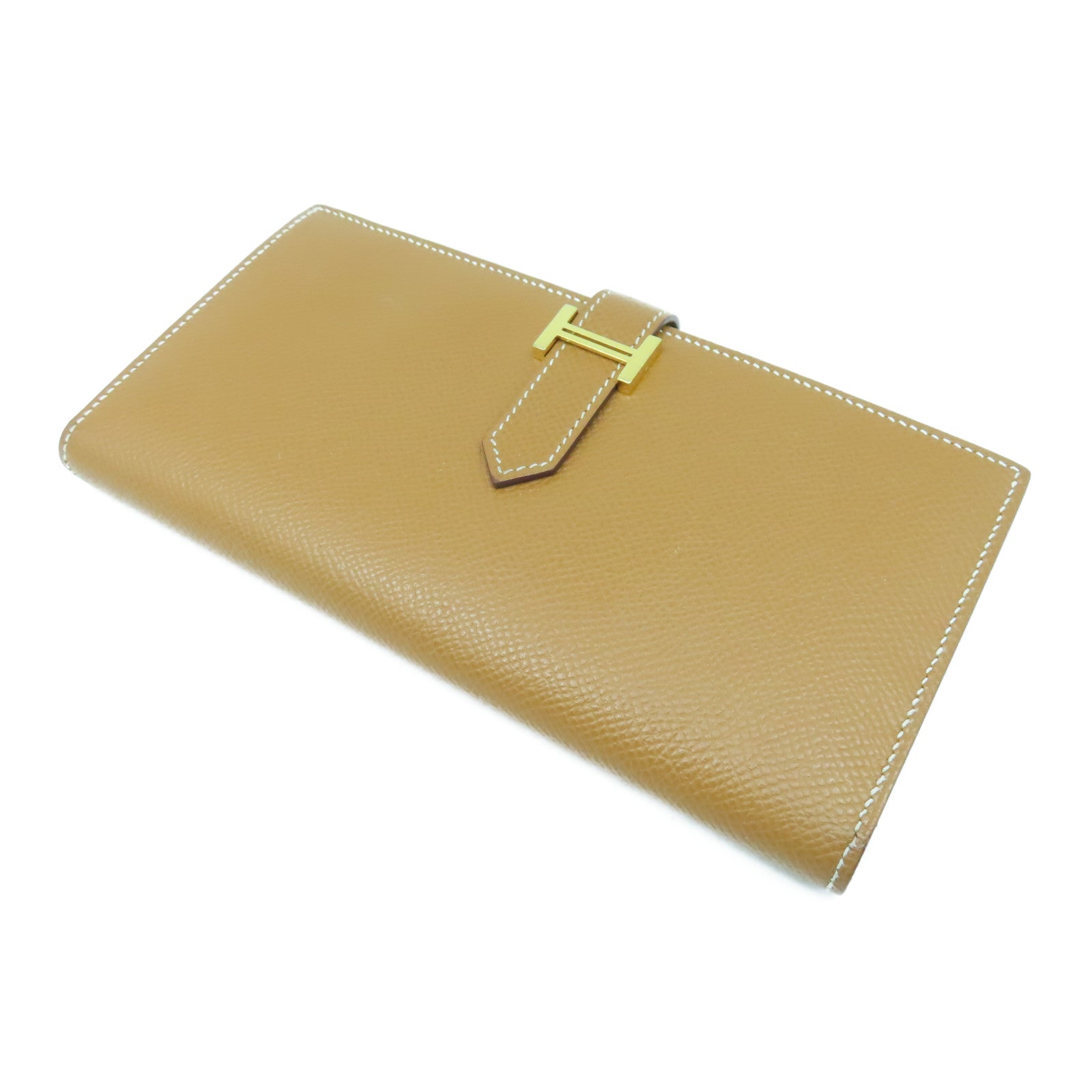 HERMES Veau Epsom Leather Bearn Long Wallet Gold Buckle Long Wallet Brown