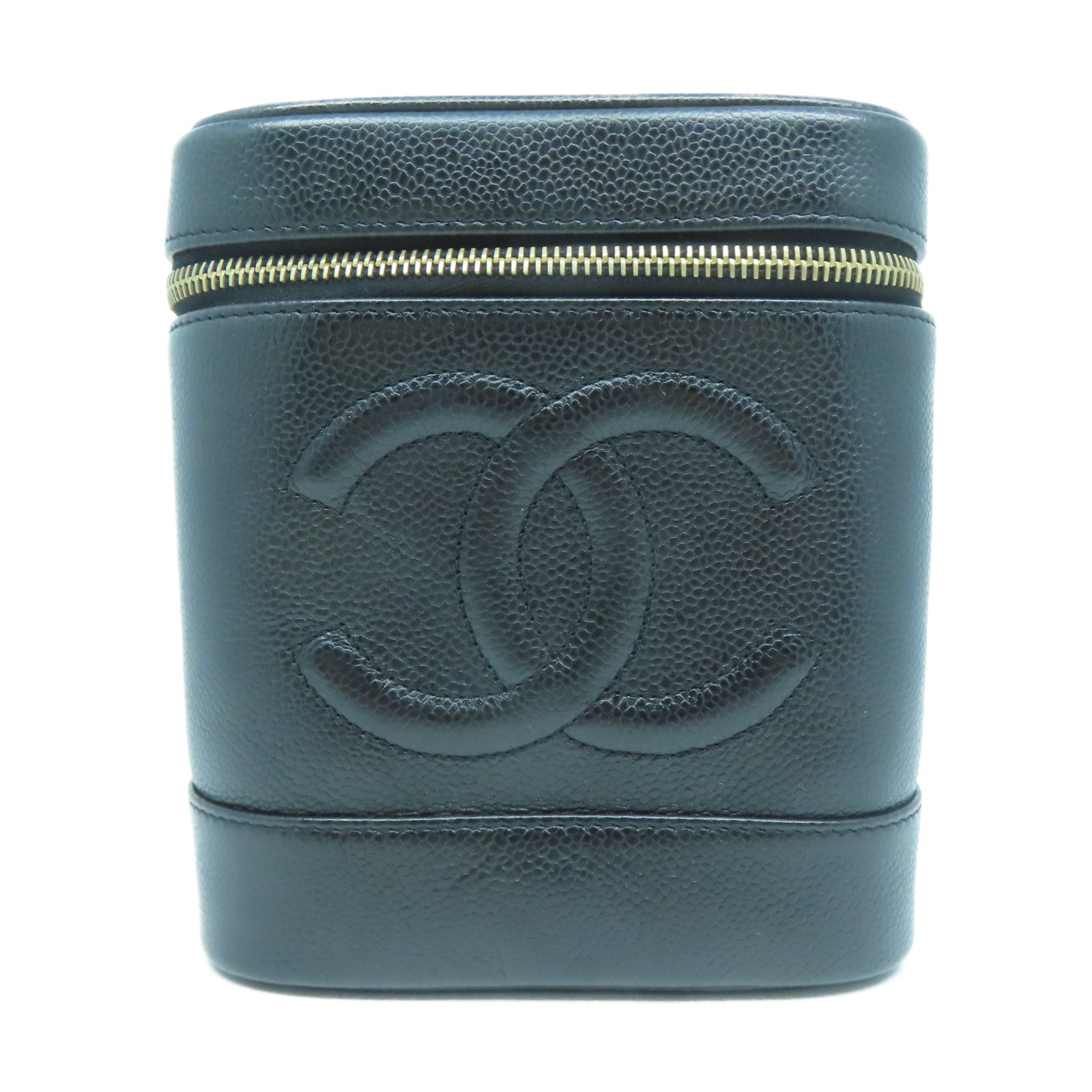 CHANEL Caviar皮革Vanity金扣化妝袋黑色