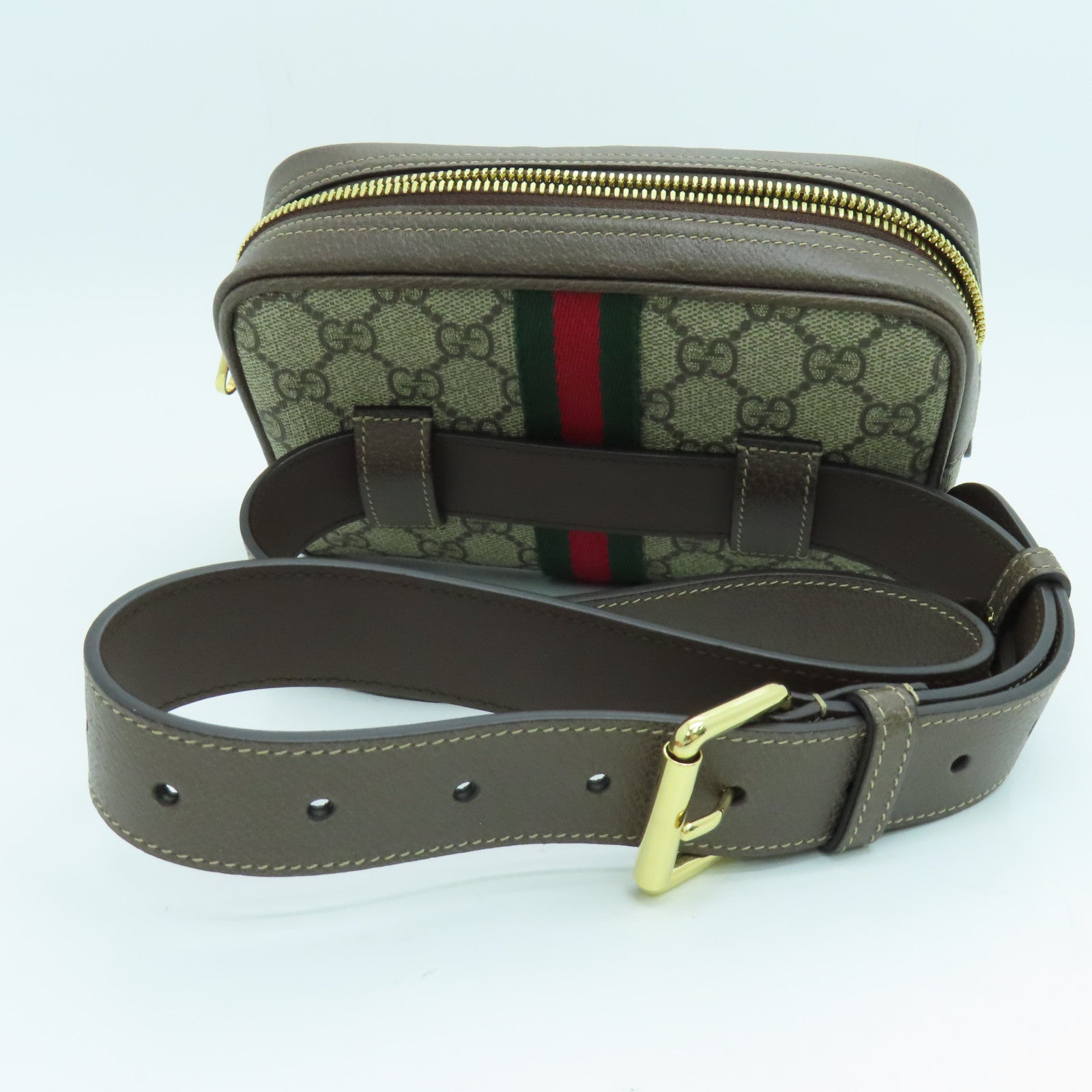 GUCCI Coated Canvas Waist Bag Gold Buckle Waist Bag Brown