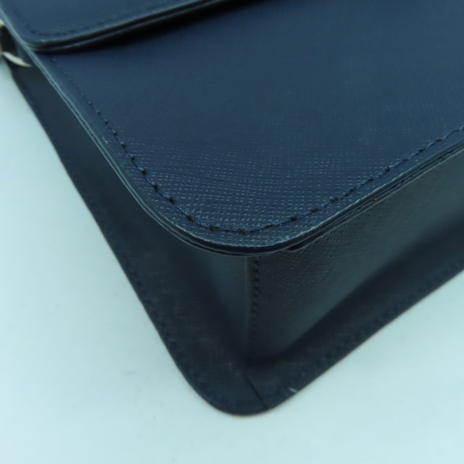 agnes b. 牛皮皮革Shoulder Bag銀扣手挽肩背兩用袋藍色