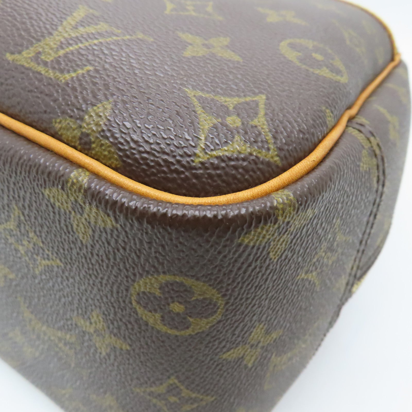LOUIS VUITTON Monogram Deauville gold buckle handle bag brown