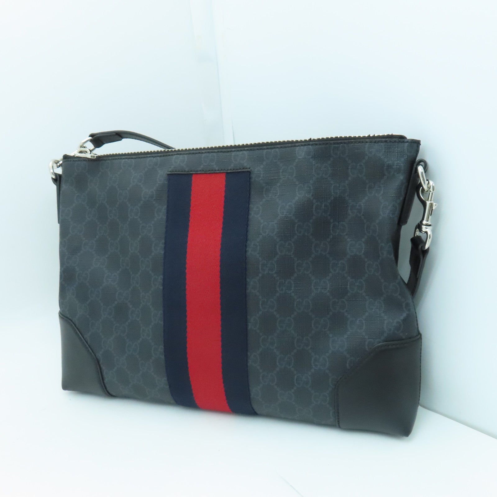 GUCCI coated canvas Shoulder Bag silver buckle shoulder bag black
