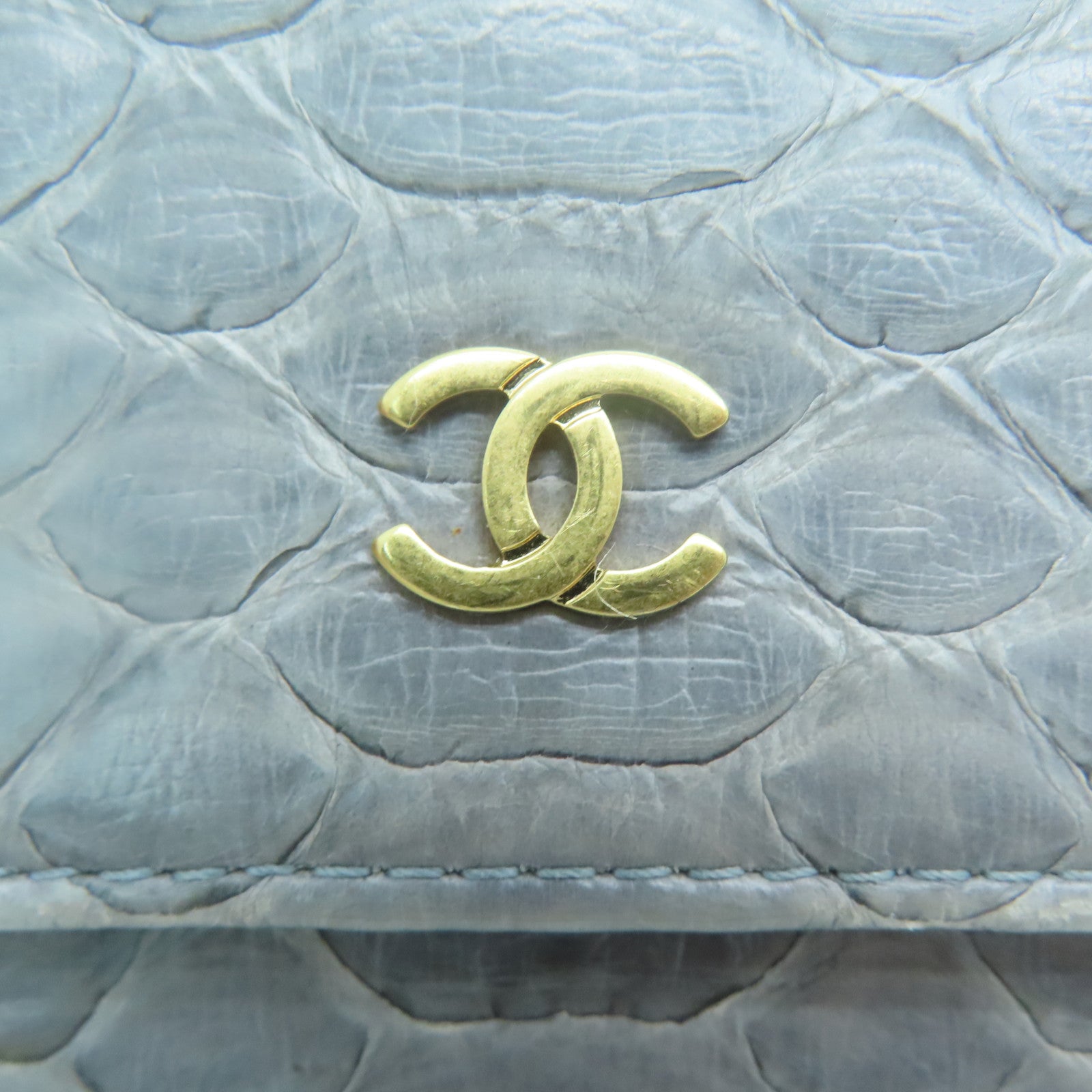 CHANEL 【激減優惠】蛇皮皮革Chain Shoulder金扣鏈帶肩背袋灰色