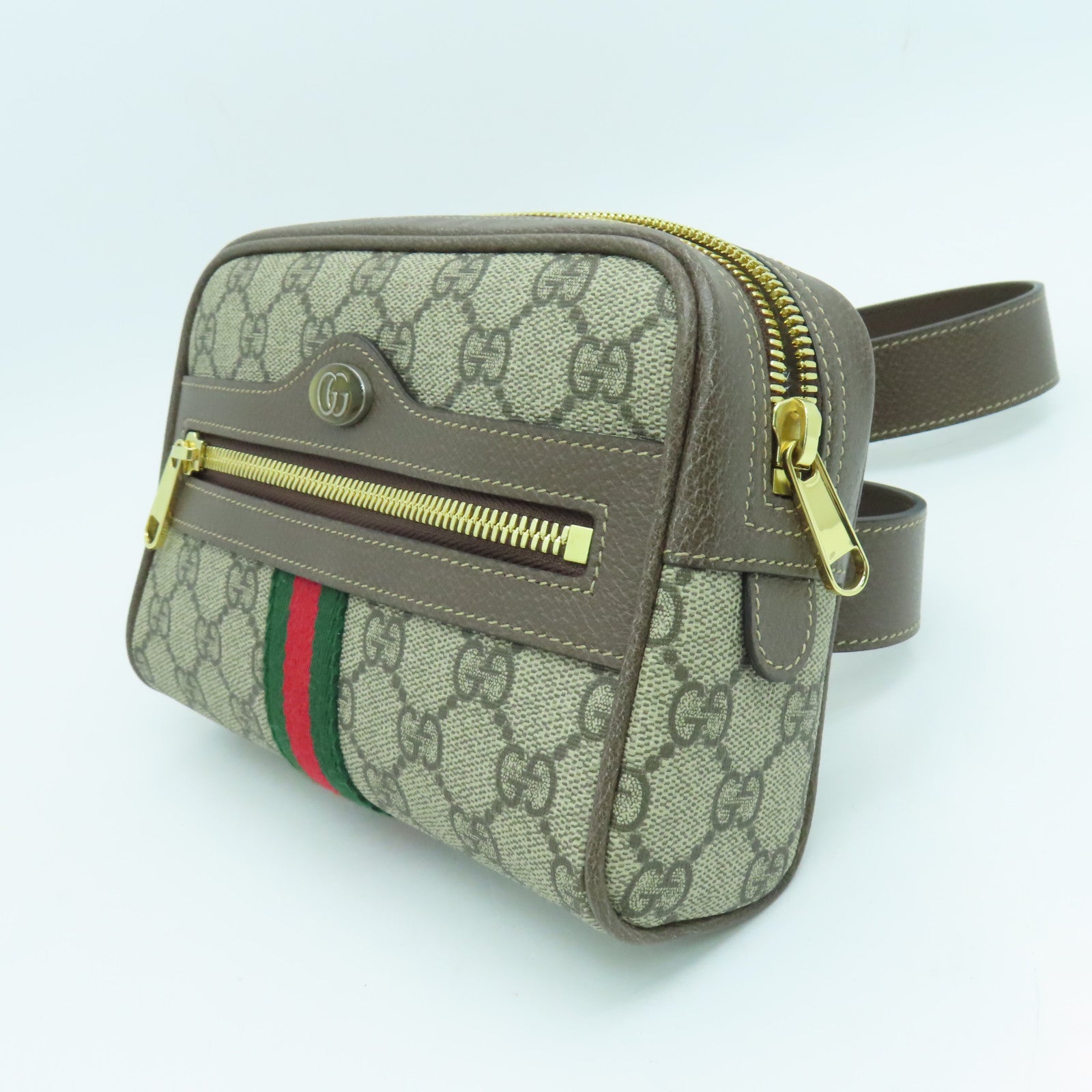 GUCCI Coated Canvas Waist Bag Gold Buckle Waist Bag Brown