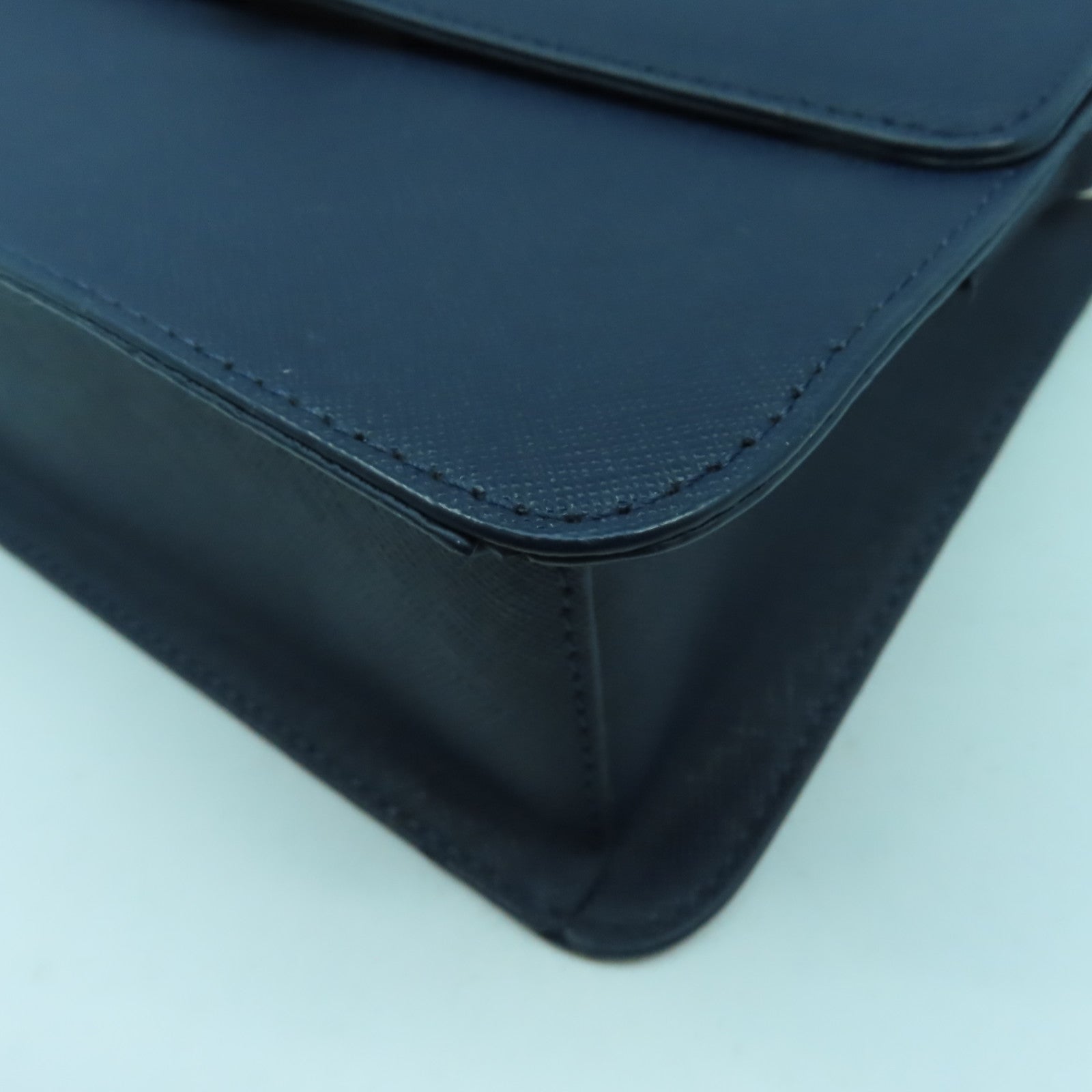 agnes b. 牛皮皮革Shoulder Bag銀扣手挽肩背兩用袋藍色