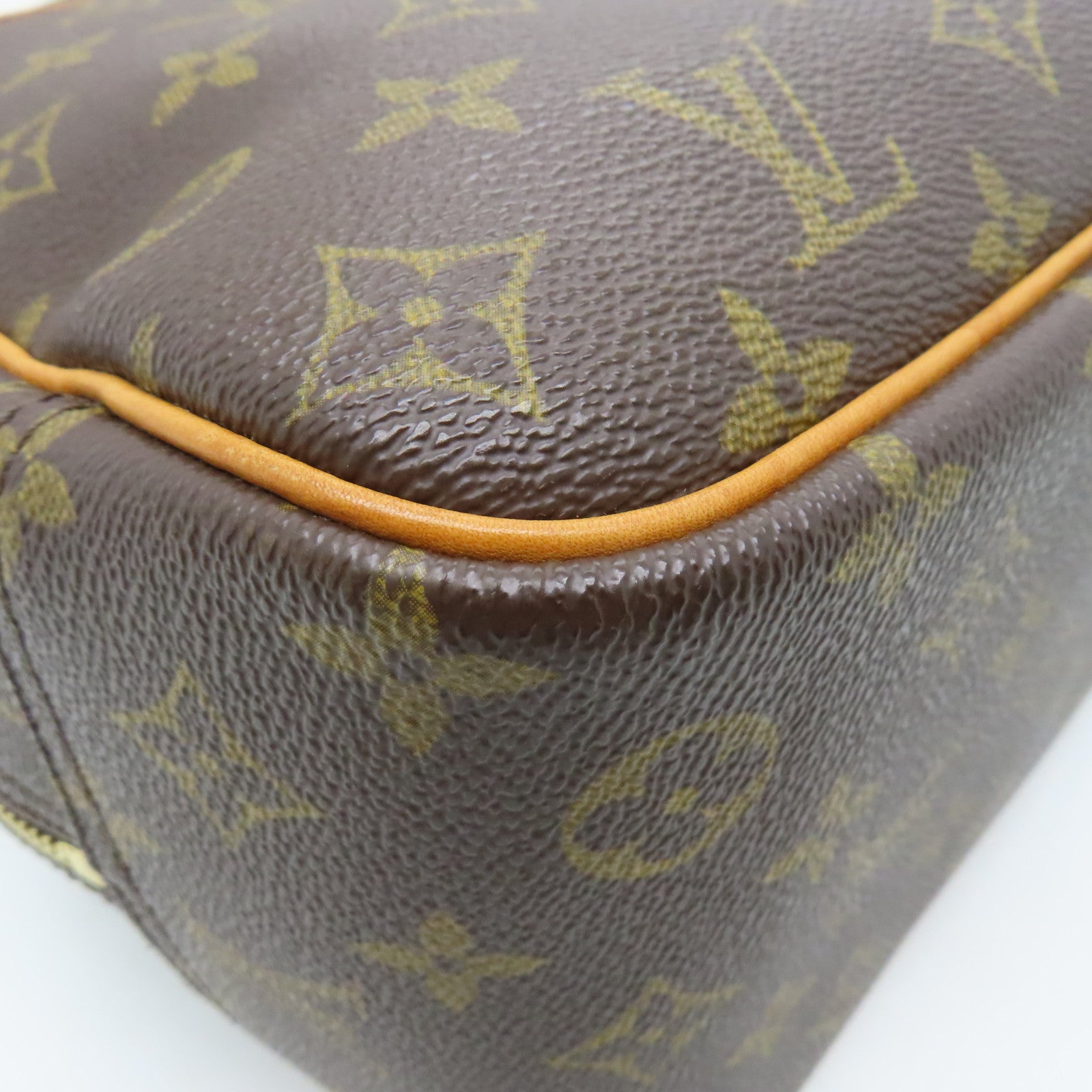 LOUIS VUITTON Monogram Deauville gold buckle handle bag brown