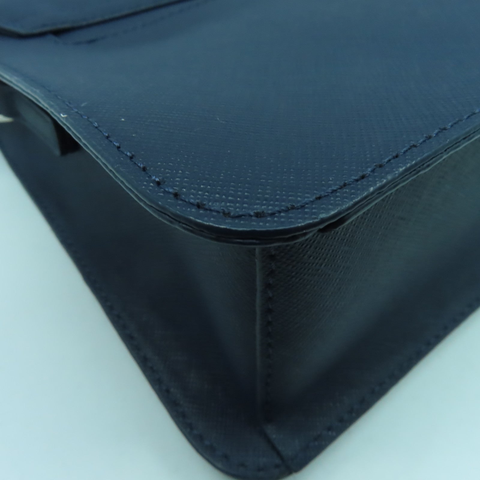 agnes b. 牛皮皮革Shoulder Bag銀扣手挽肩背兩用袋藍色