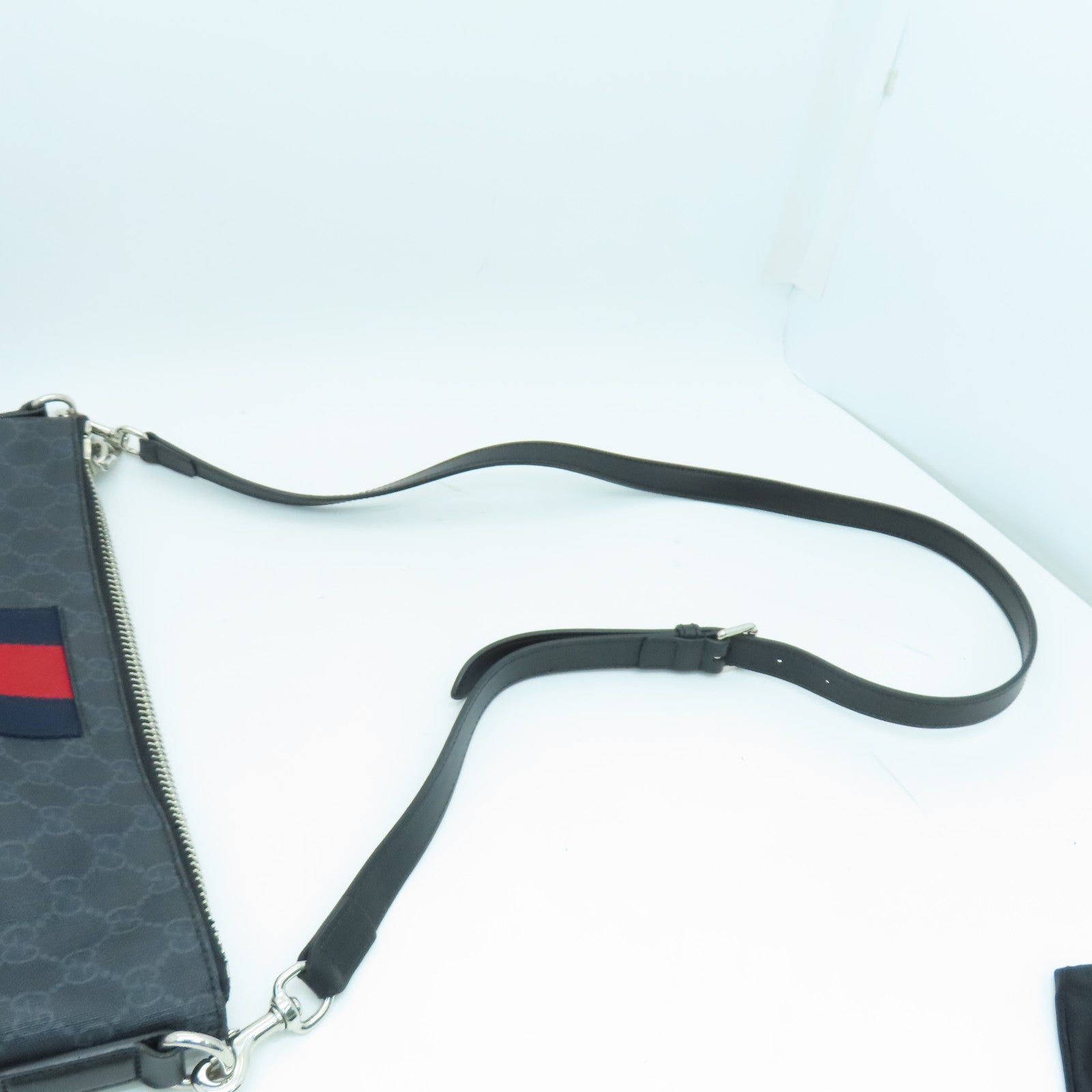GUCCI coated canvas Shoulder Bag silver buckle shoulder bag black