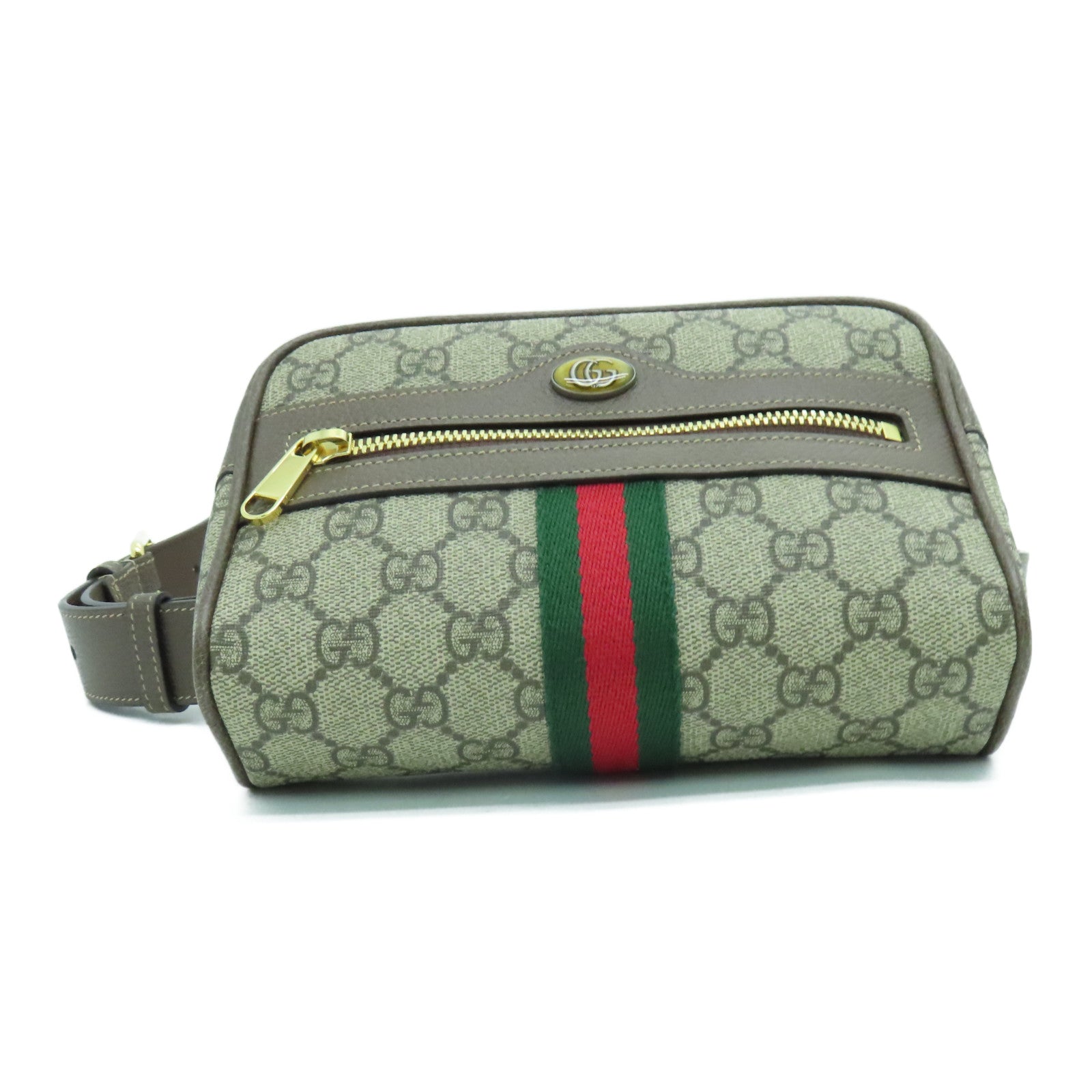 GUCCI Coated Canvas Waist Bag Gold Buckle Waist Bag Brown
