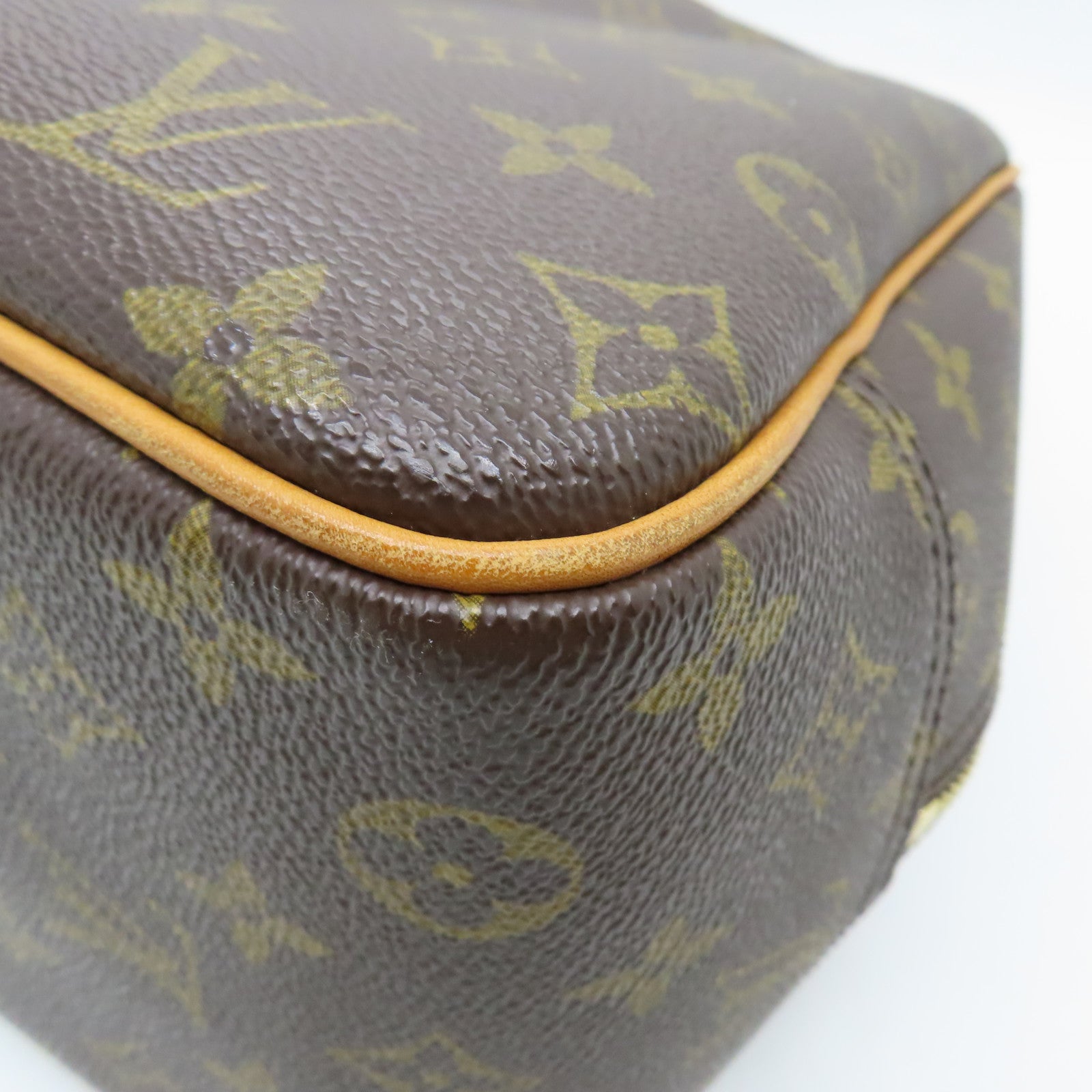 LOUIS VUITTON Monogram Deauville gold buckle handle bag brown