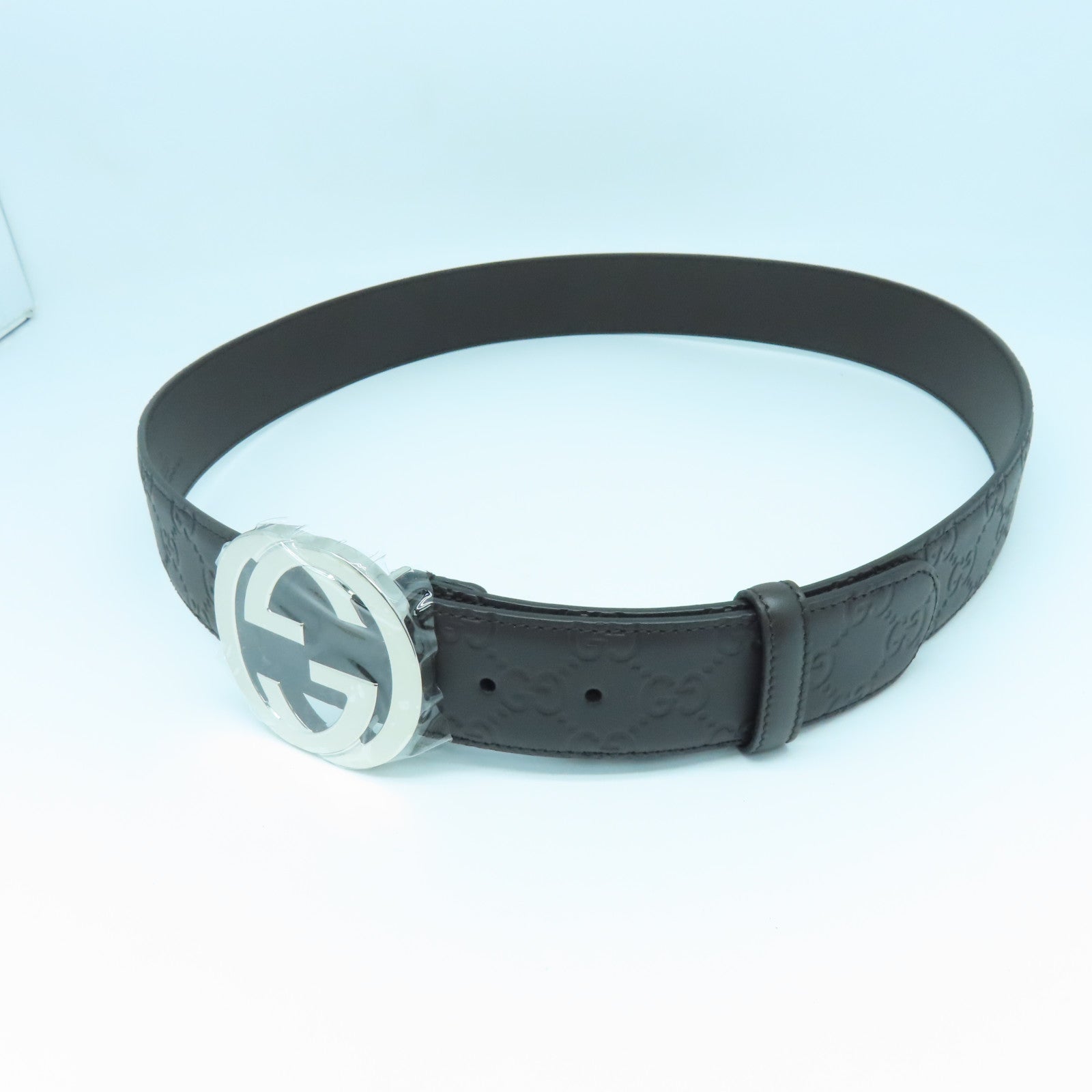 GUCCI Cowhide Leather Belt Silver Buckle Belt Brown