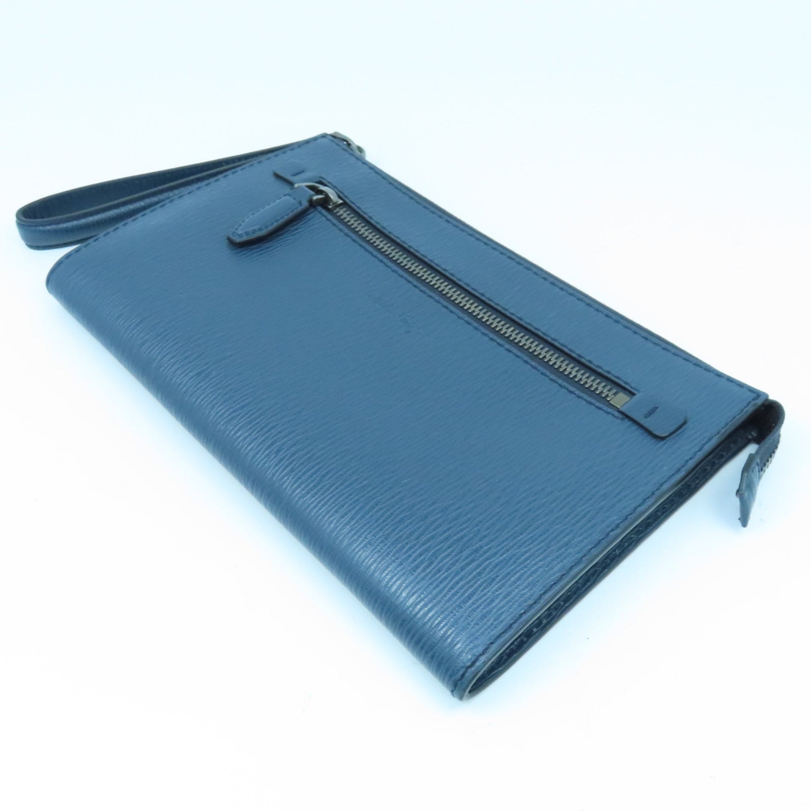 Salvatore Ferragamo 牛皮皮革Clutch Bag银扣手拿包蓝色