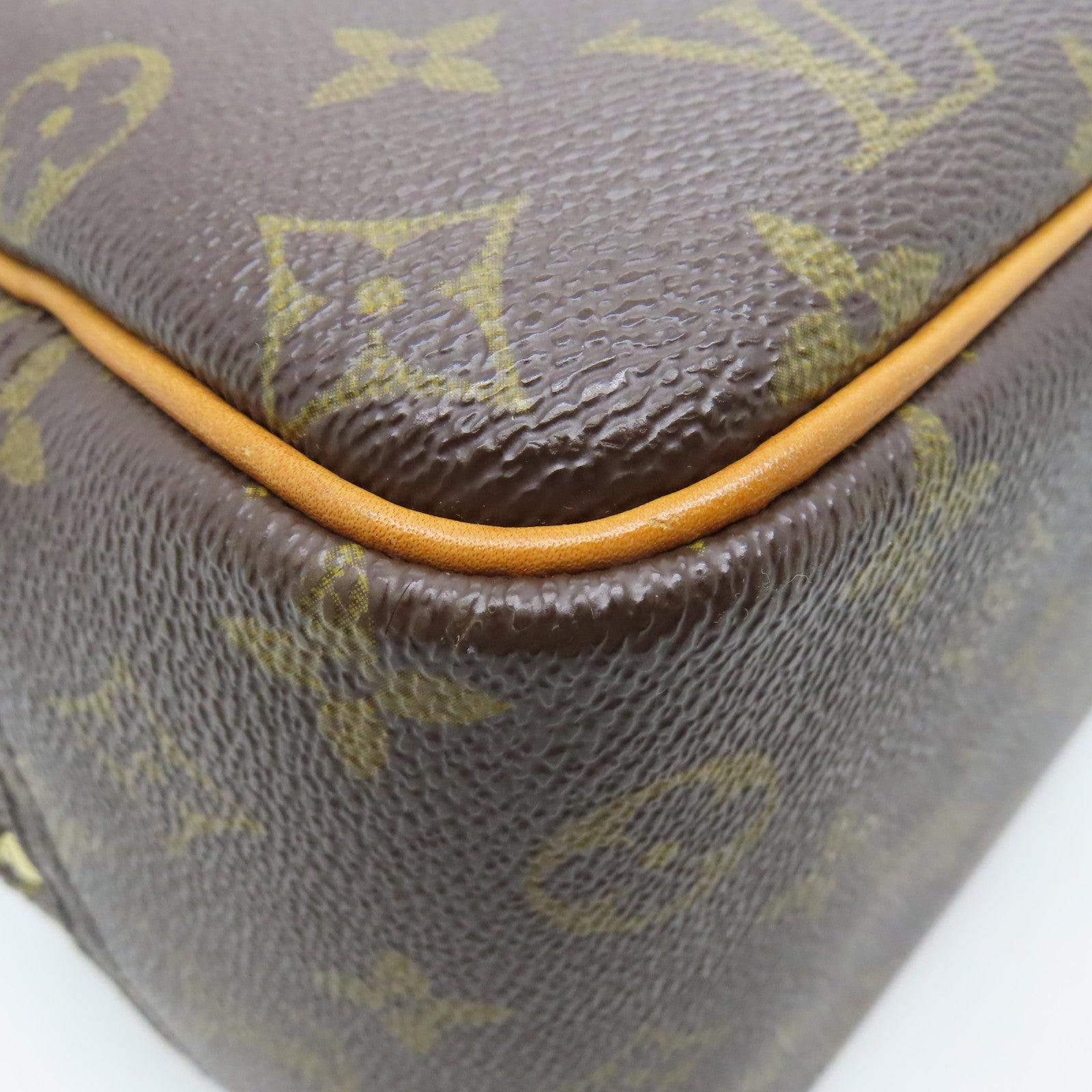 LOUIS VUITTON Monogram Deauville gold buckle handle bag brown